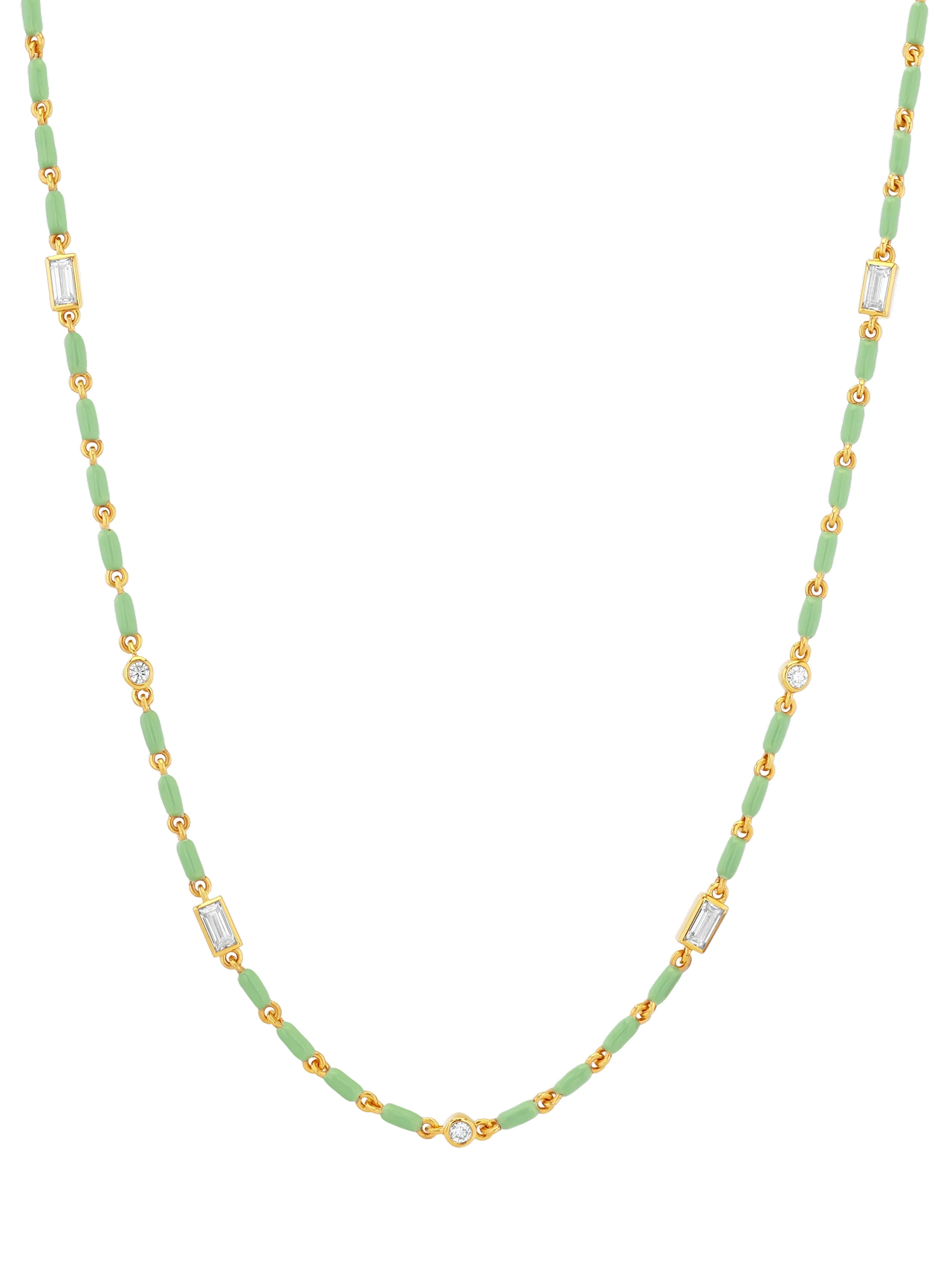 Dorsey - ENAMEL MOISSANITE NECKLACE IN SAUGE, 18K GOLD VERMEIL - Image 2