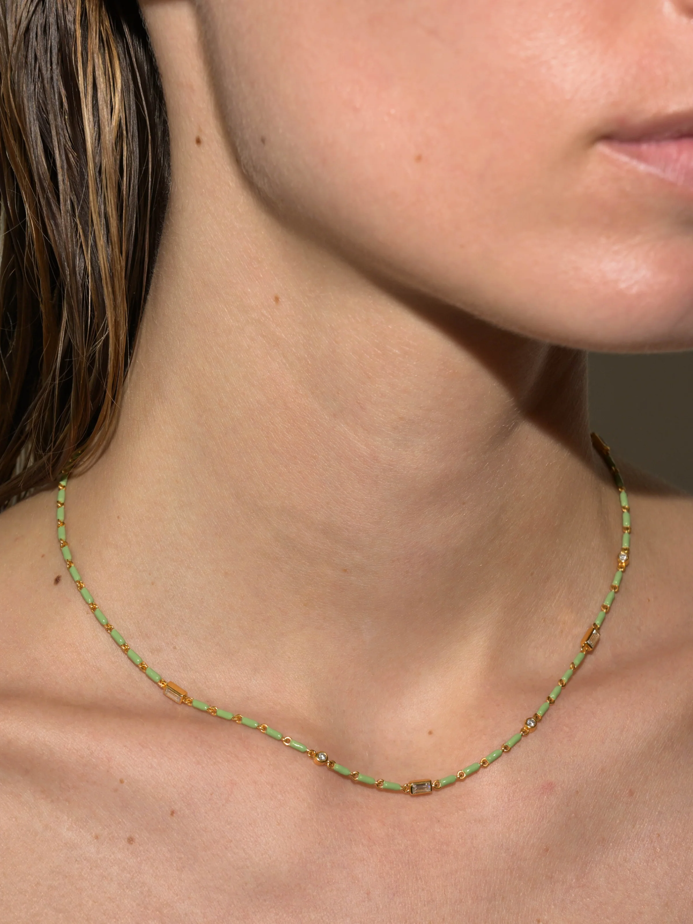 Dorsey - ENAMEL MOISSANITE NECKLACE IN SAUGE, 18K GOLD VERMEIL - Image 3
