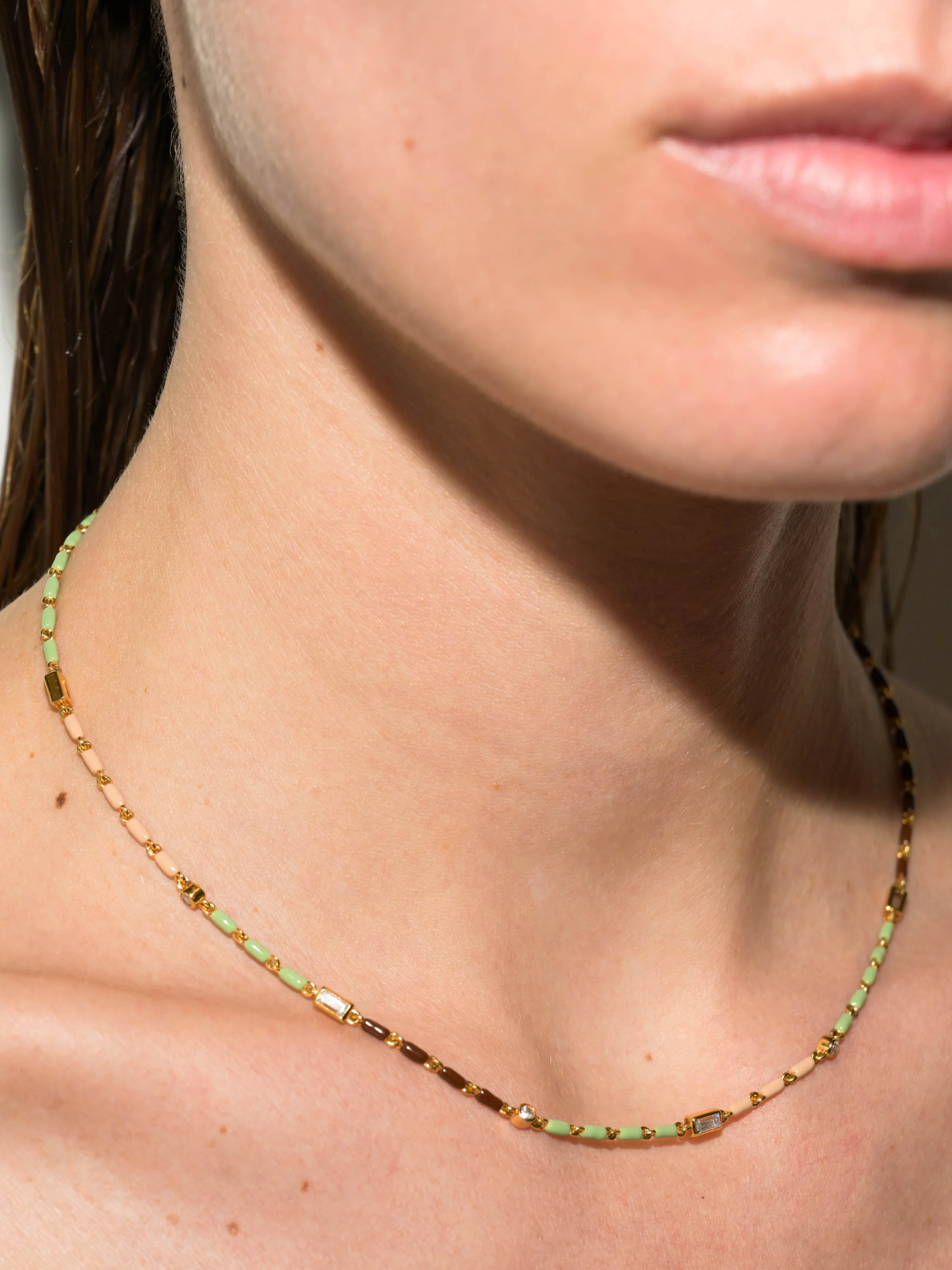 Dorsey - ENAMEL MOISSANITE NECKLACE IN TERRE, 18K GOLD VERMEIL - Image 3