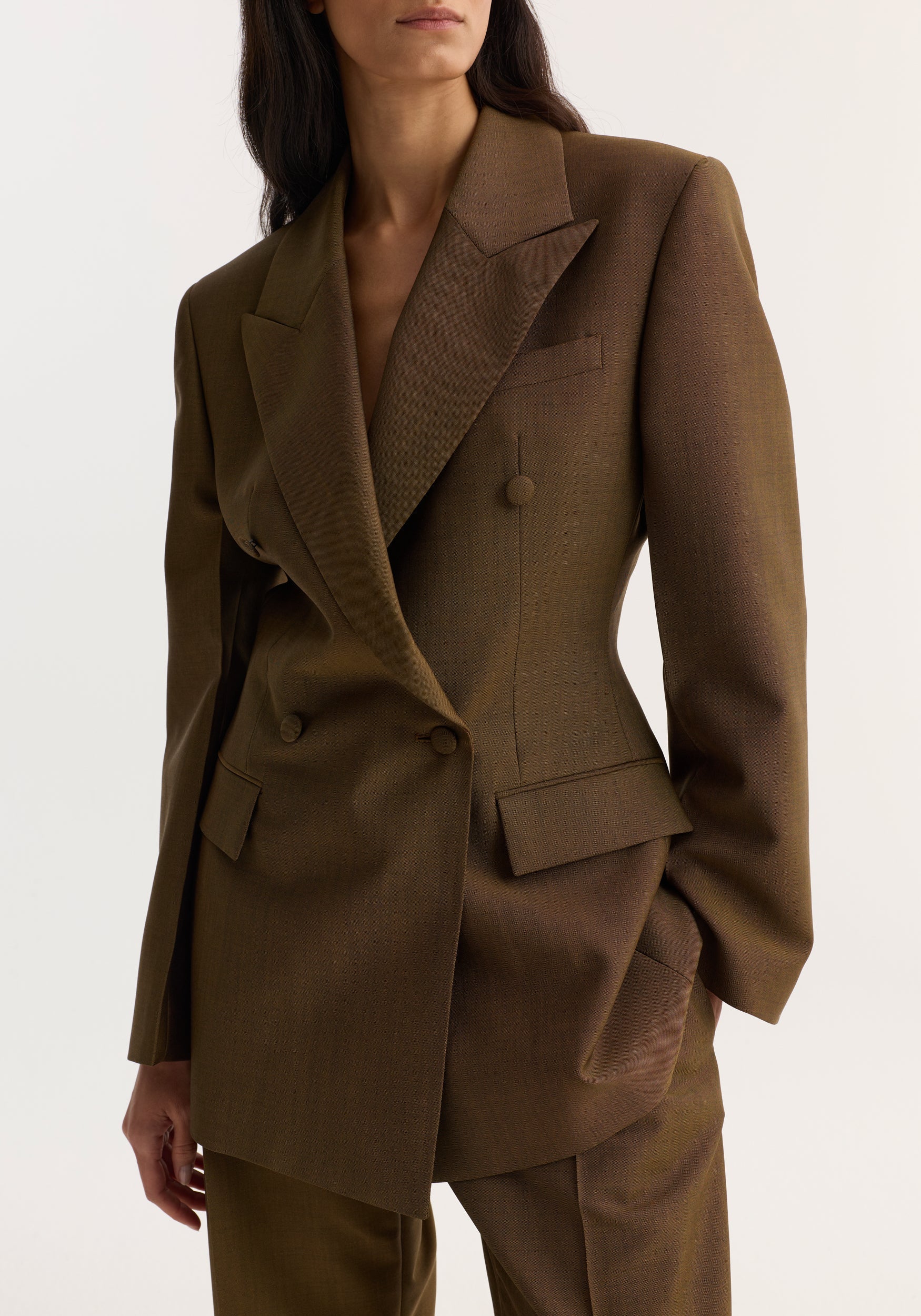 ROHE - Double - breasted waisted blazer | golden brown - Image 5