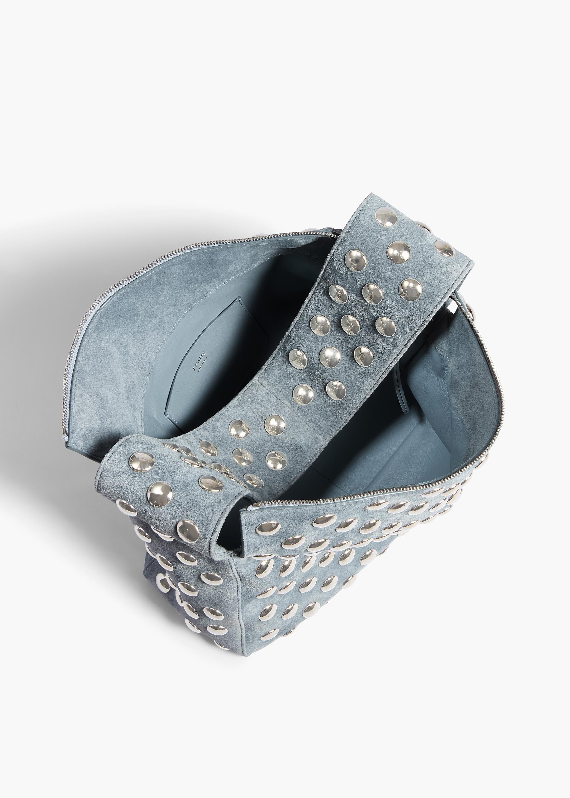 Khaite - Elena Bag in Lead Suede with Silver Studs - Image 4
