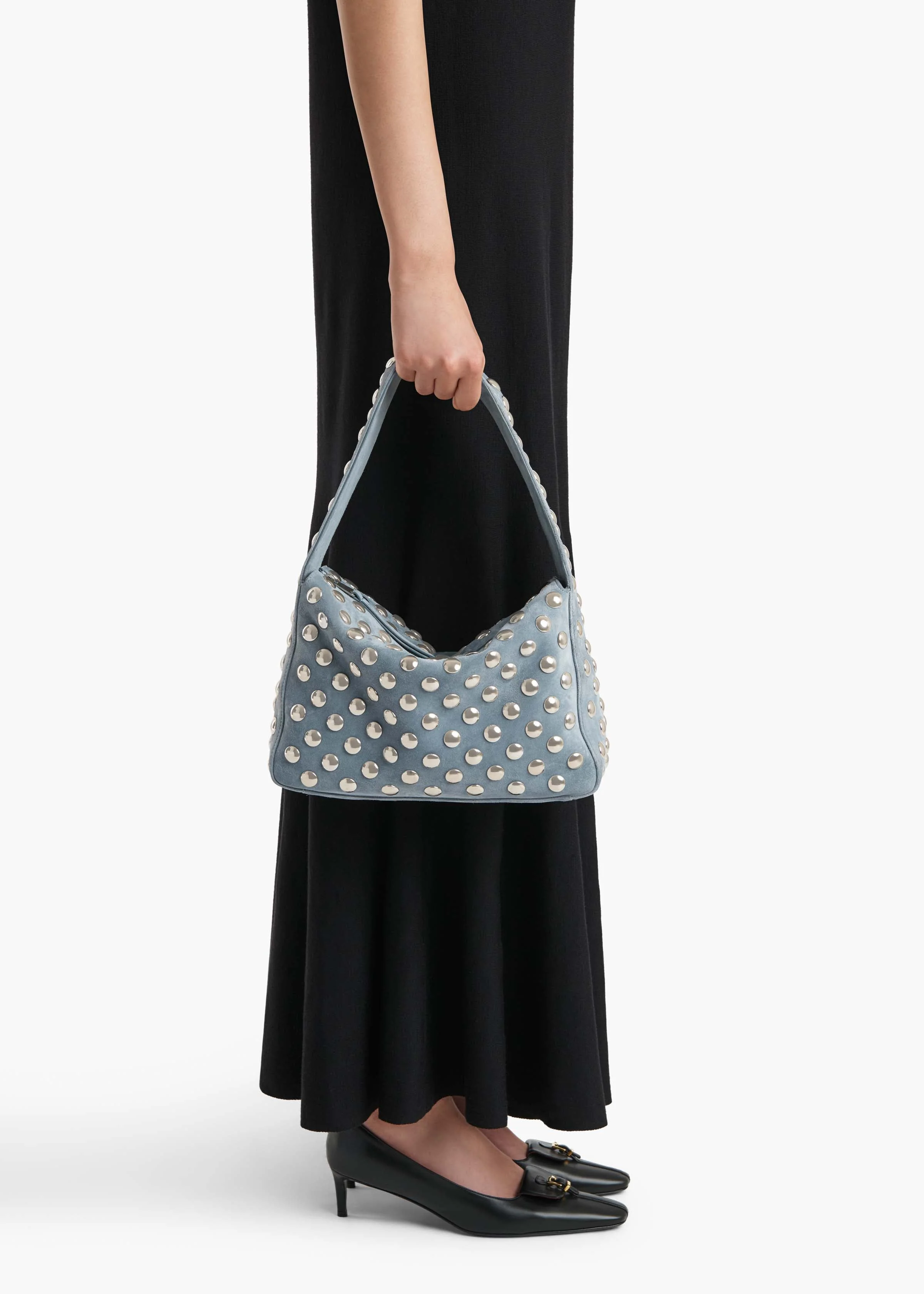 Khaite - Elena Bag in Lead Suede with Silver Studs - Image 5