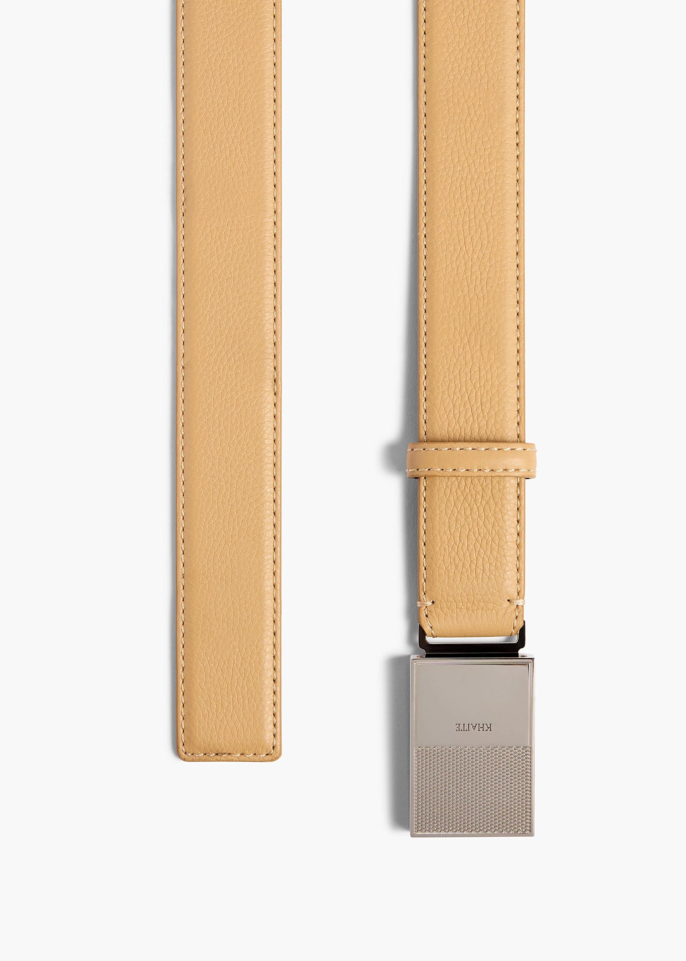 Khaite - Elio Belt in Wheat Pebbled Leather with Silver - Image 2