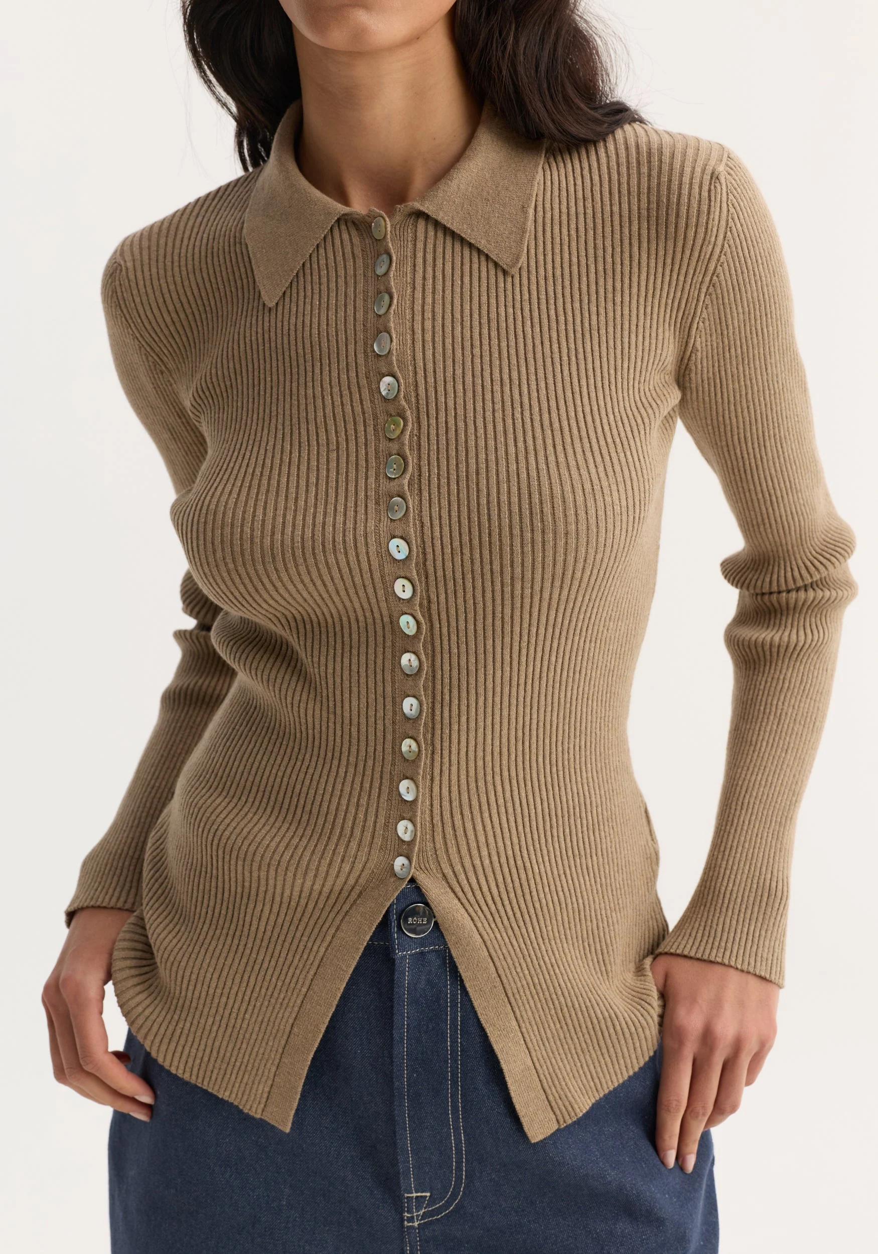 ROHE - Elongated rib cardigan | taupe melange - Image 3
