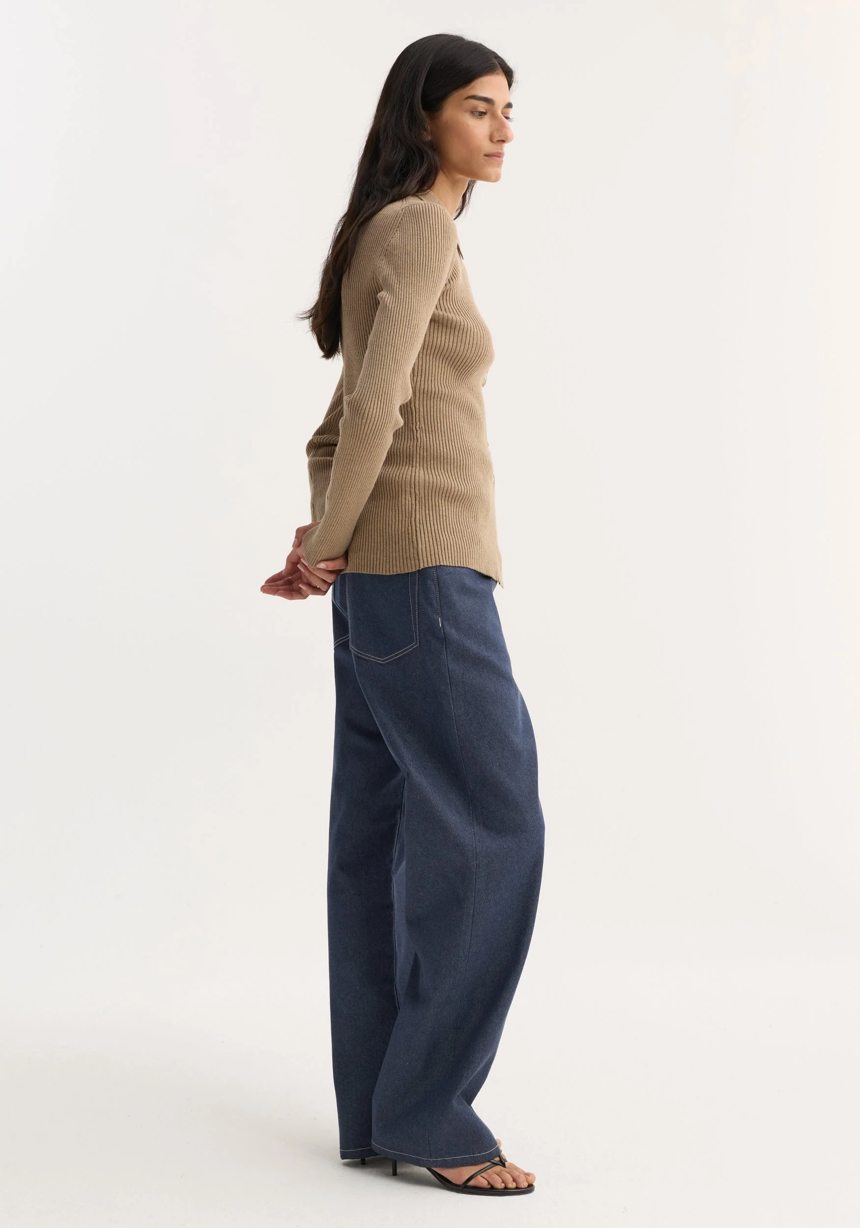 ROHE - Elongated rib cardigan | taupe melange - Image 4