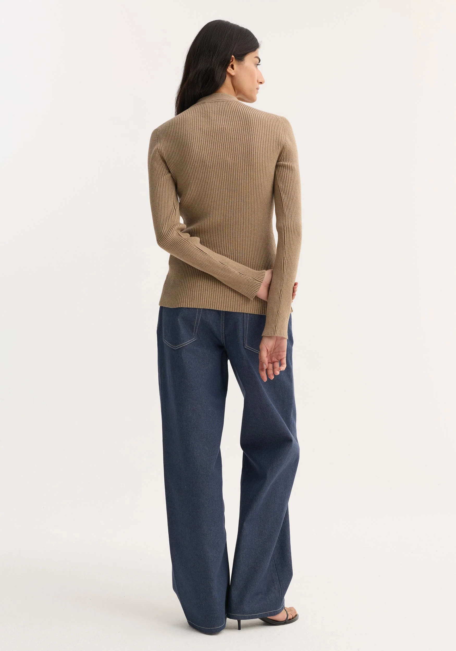 ROHE - Elongated rib cardigan | taupe melange - Image 5