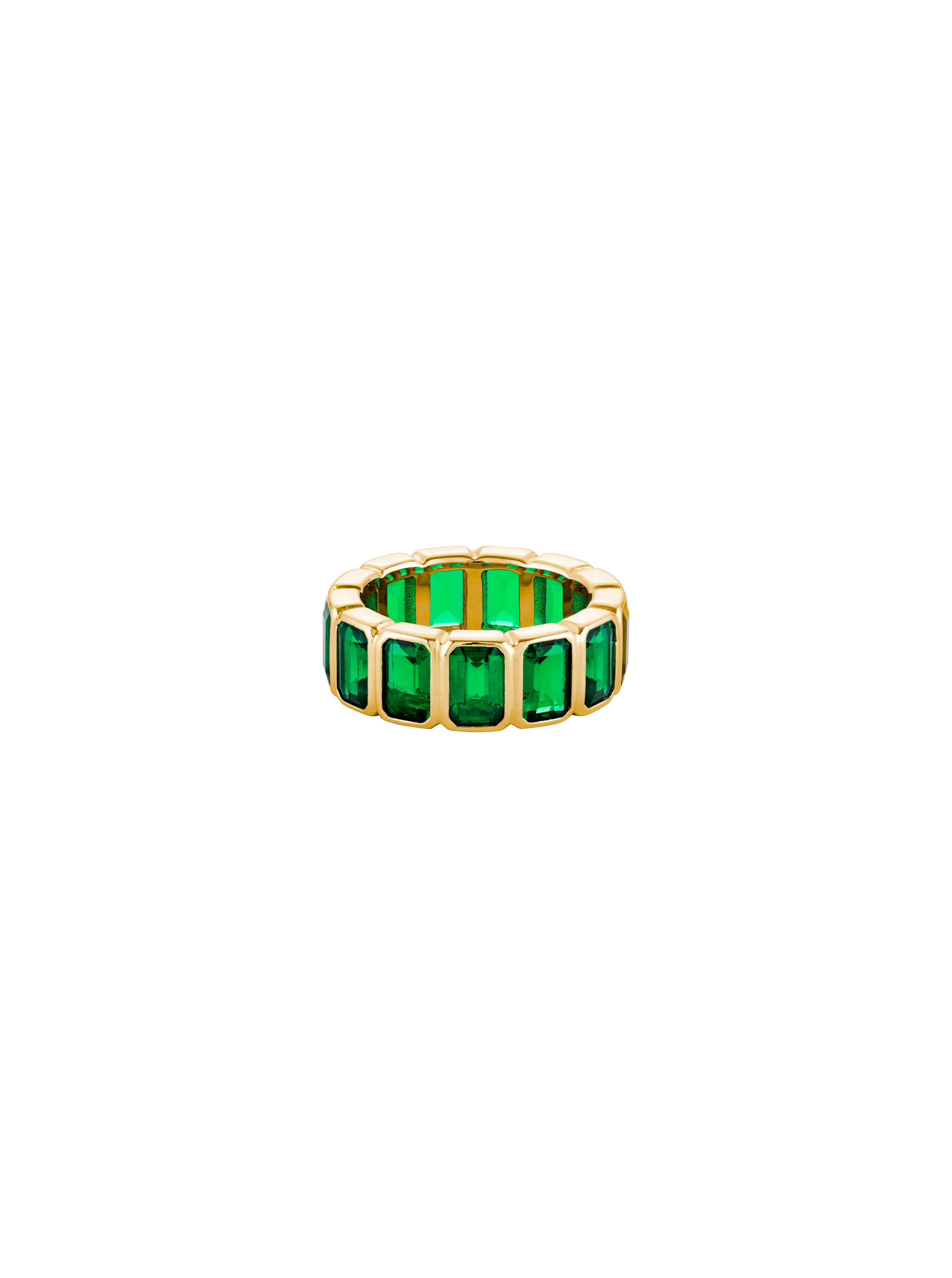 Dorsey - EMERALD CUT BEZEL NANO CRYSTAL EMERALD ETERNITY BAND, GOLD
