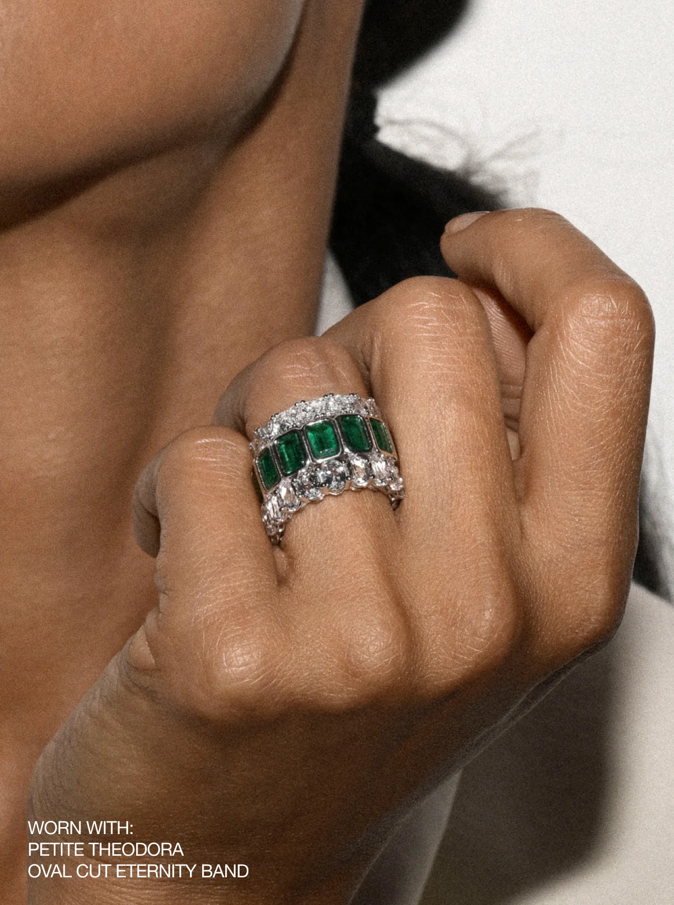 Dorsey - EMERALD CUT BEZEL NANO CRYSTAL EMERALD ETERNITY BAND, GOLD - Image 4