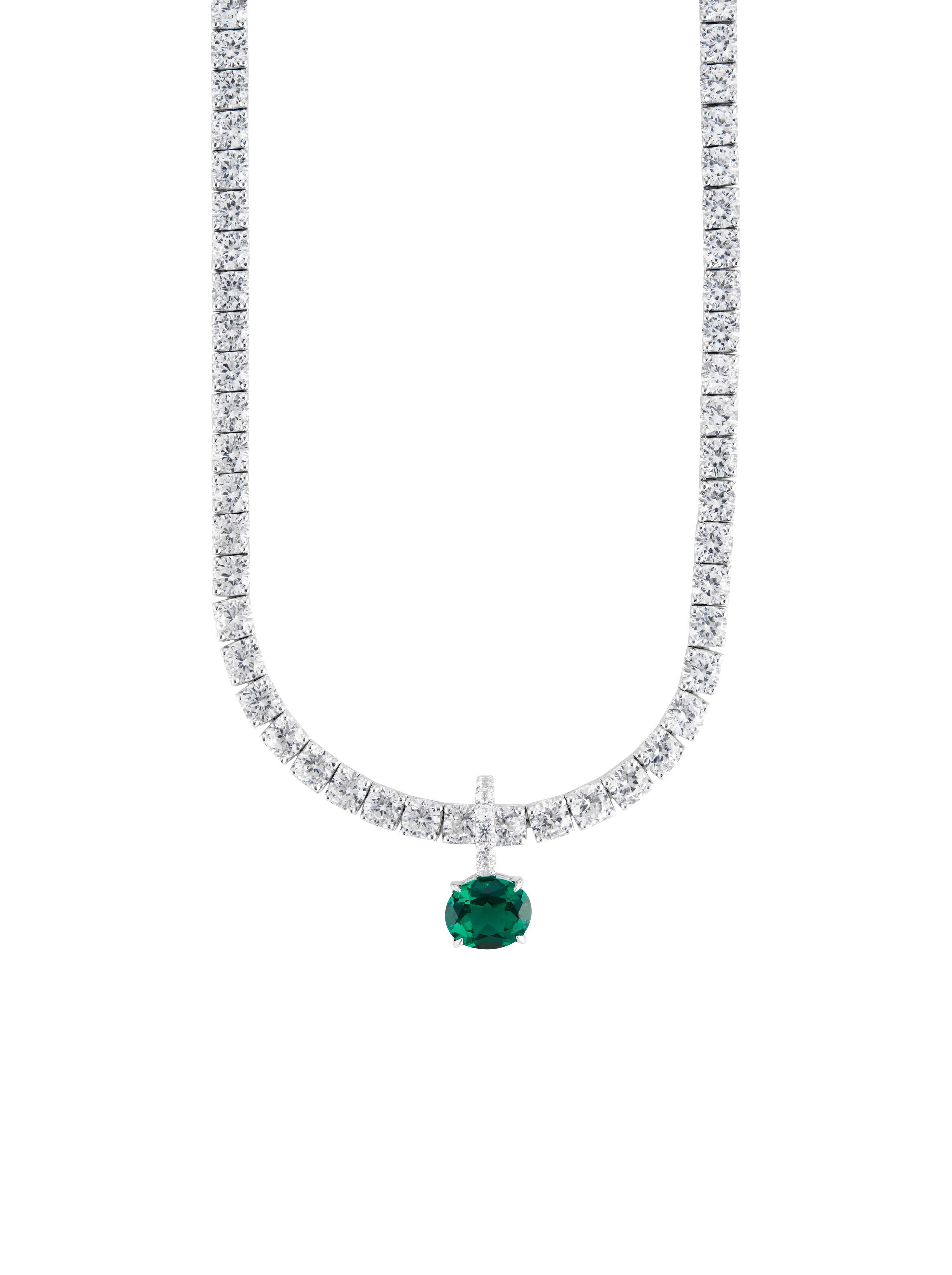 Dorsey - LAB EMERALD EAST WEST OVAL PENDANT, SILVER - Image 2