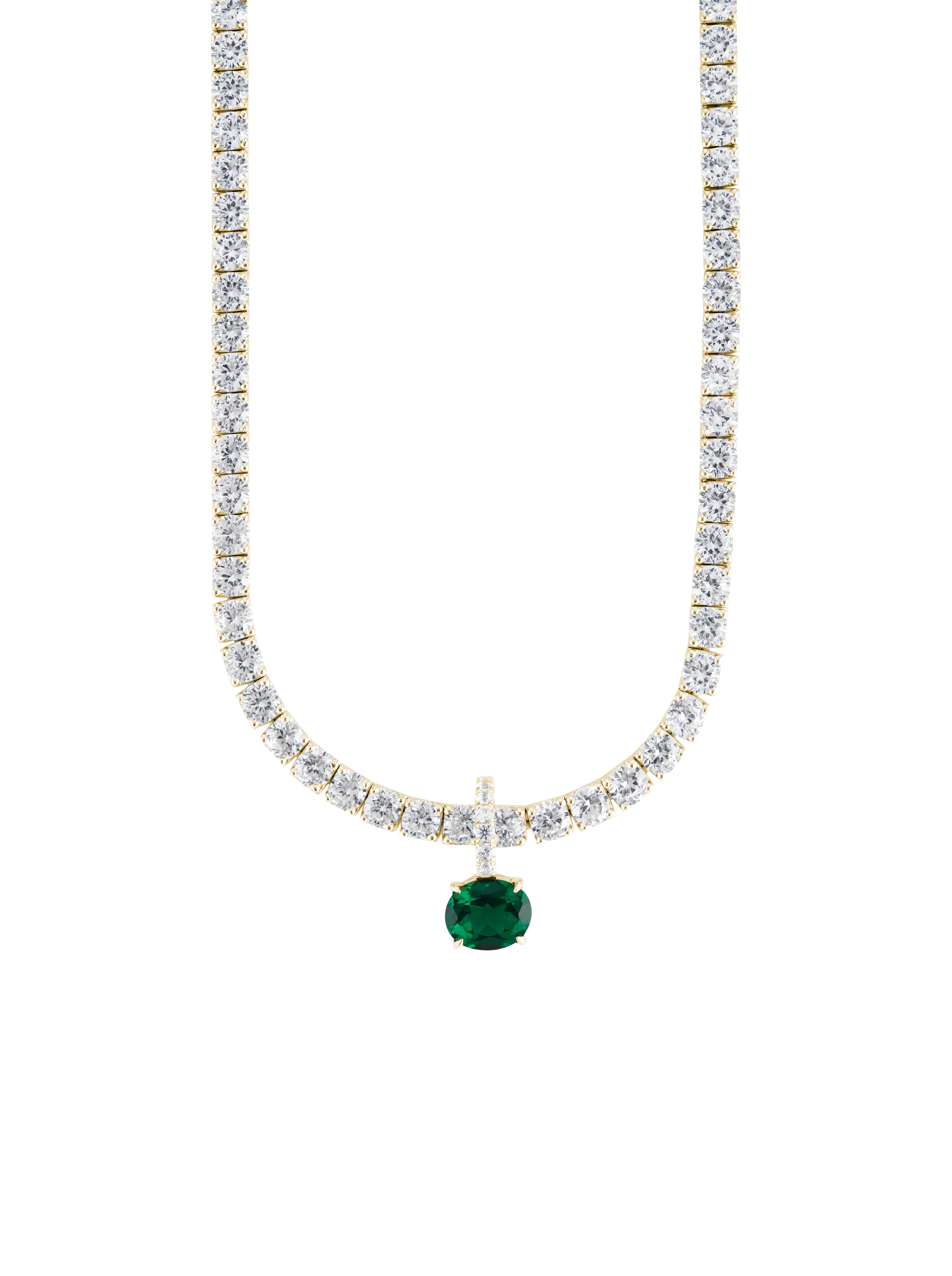 Dorsey - LAB EMERALD EAST WEST OVAL PENDANT, GOLD - Image 2