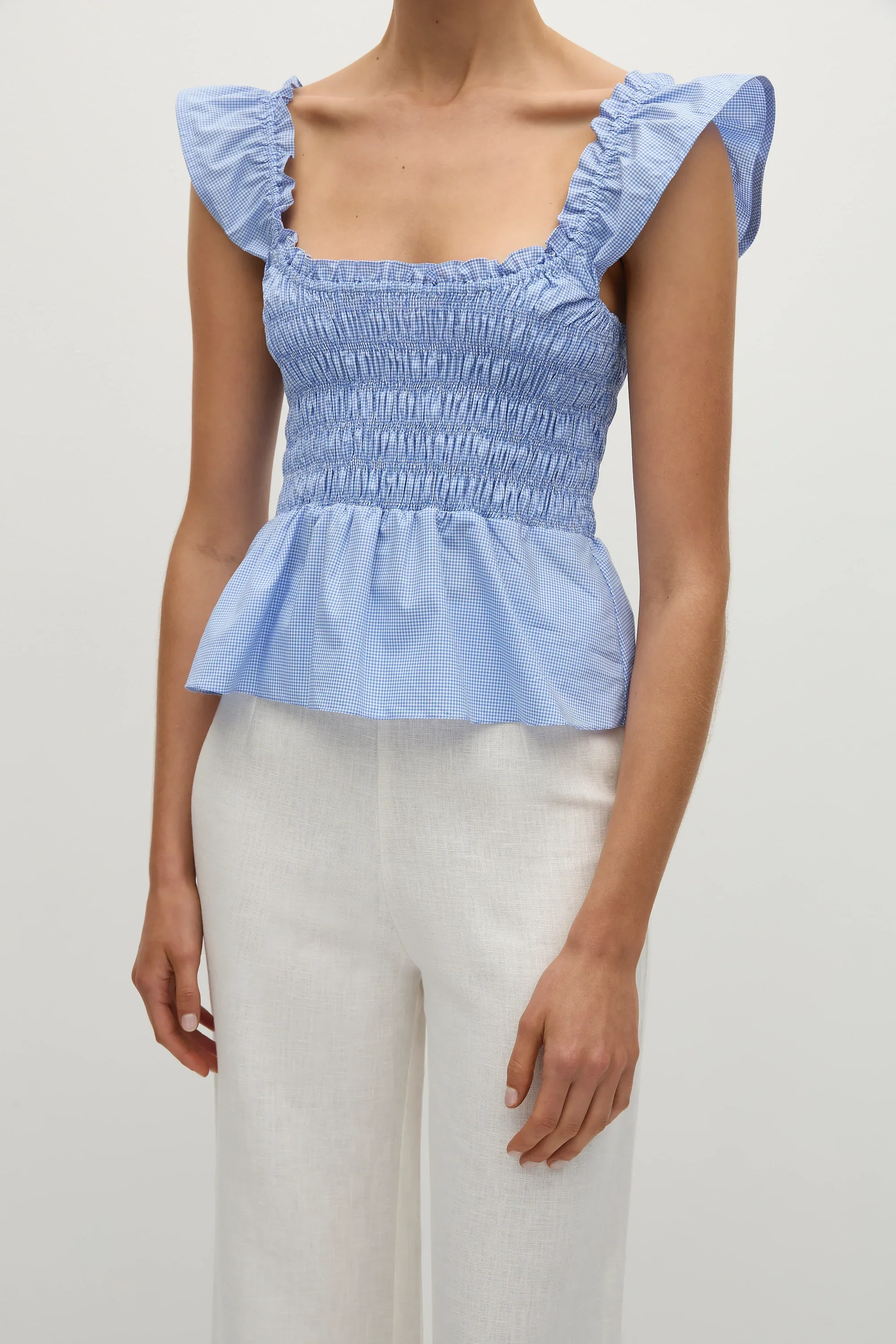 Faithfull - Eudora Top Micro Gingham Soft Blue - Final Sale - Image 2