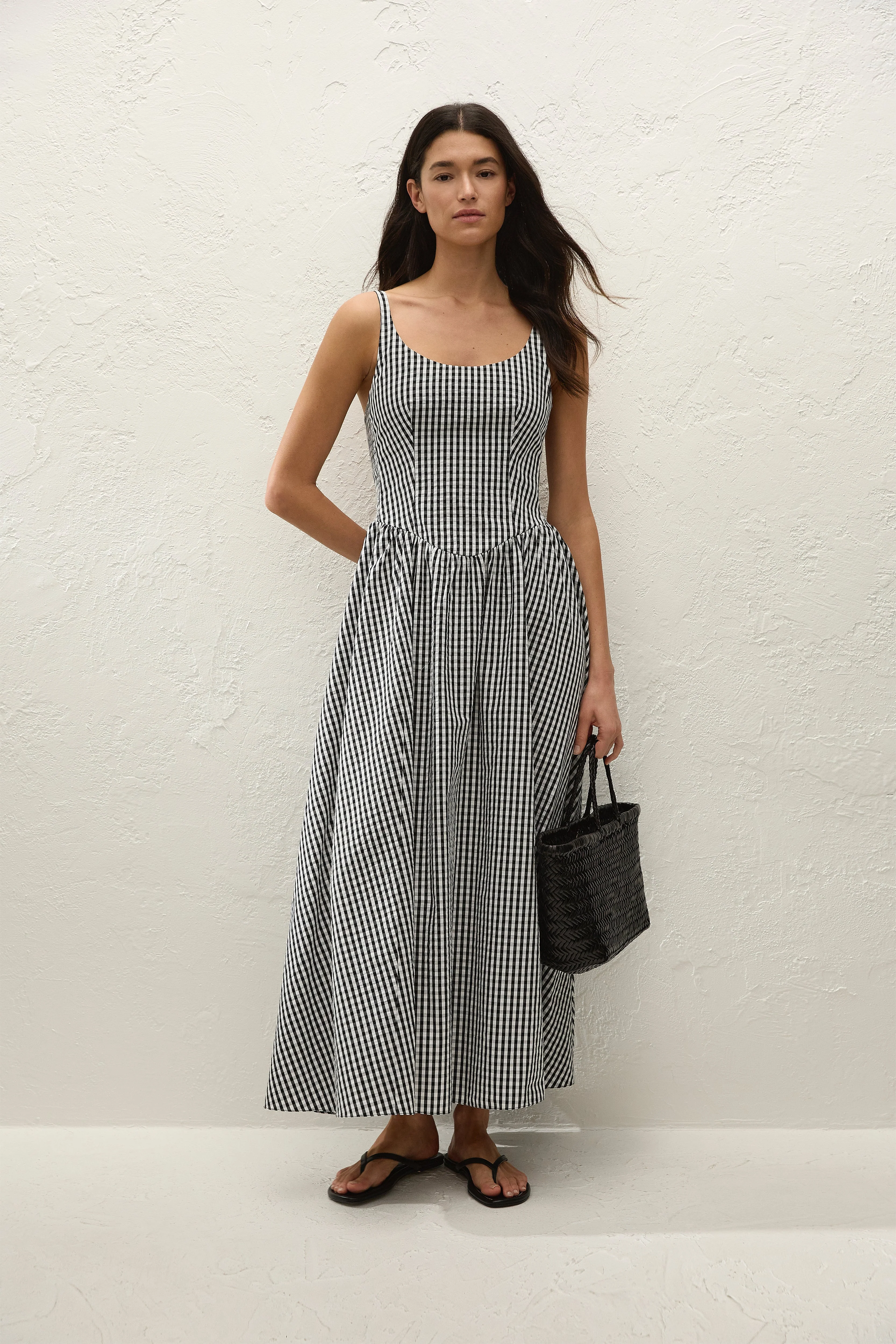 Faithfull - Chiara Midi Dress Black Textured Gingham