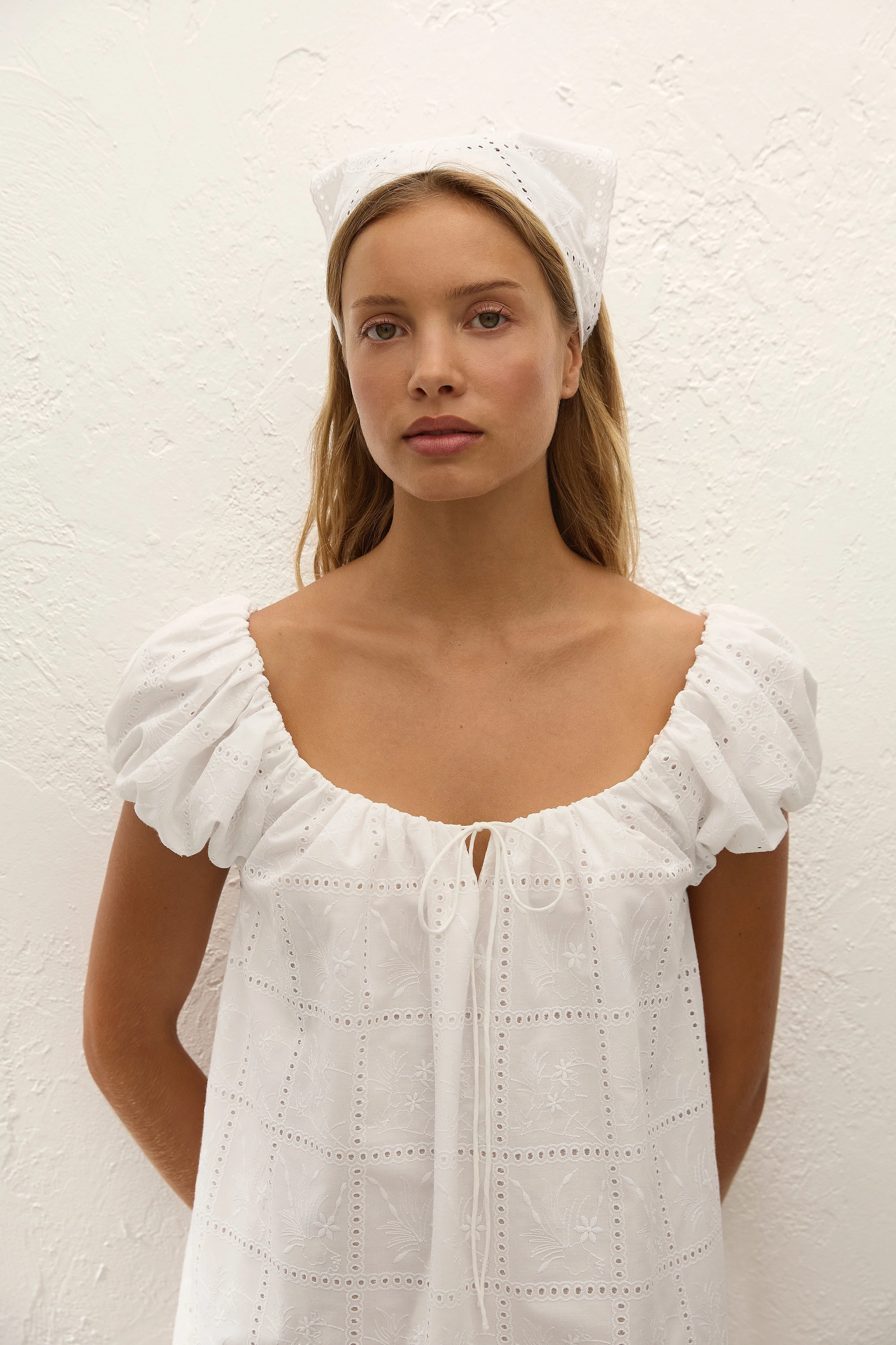 Faithfull - Clementina Head Scarf Handkerchief Broderie White