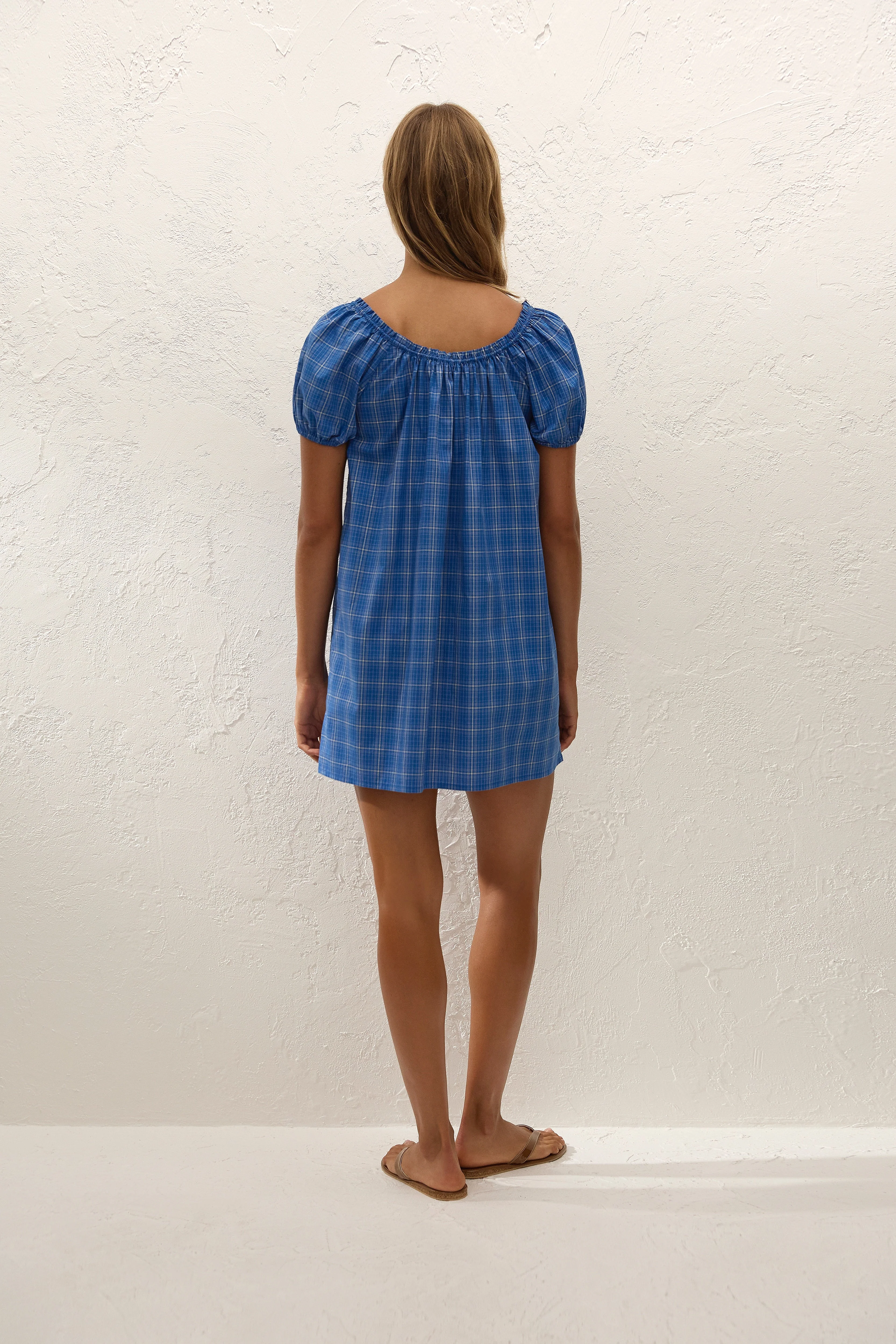 Faithfull - Costa Mini Dress Flor Check Cobalt - Image 4