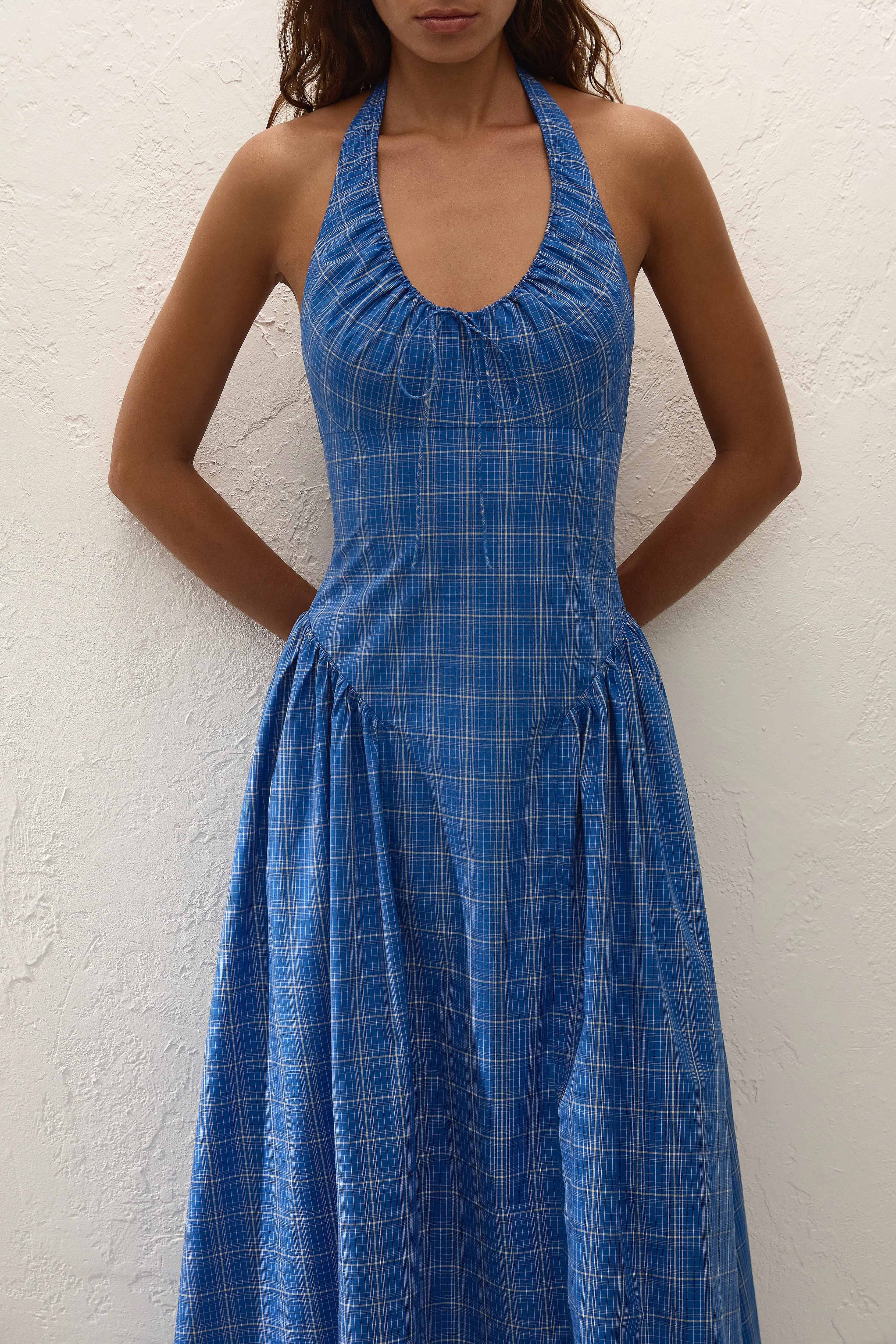 Faithfull - Del Ros Midi Dress Flor Check Cobalt - Image 3
