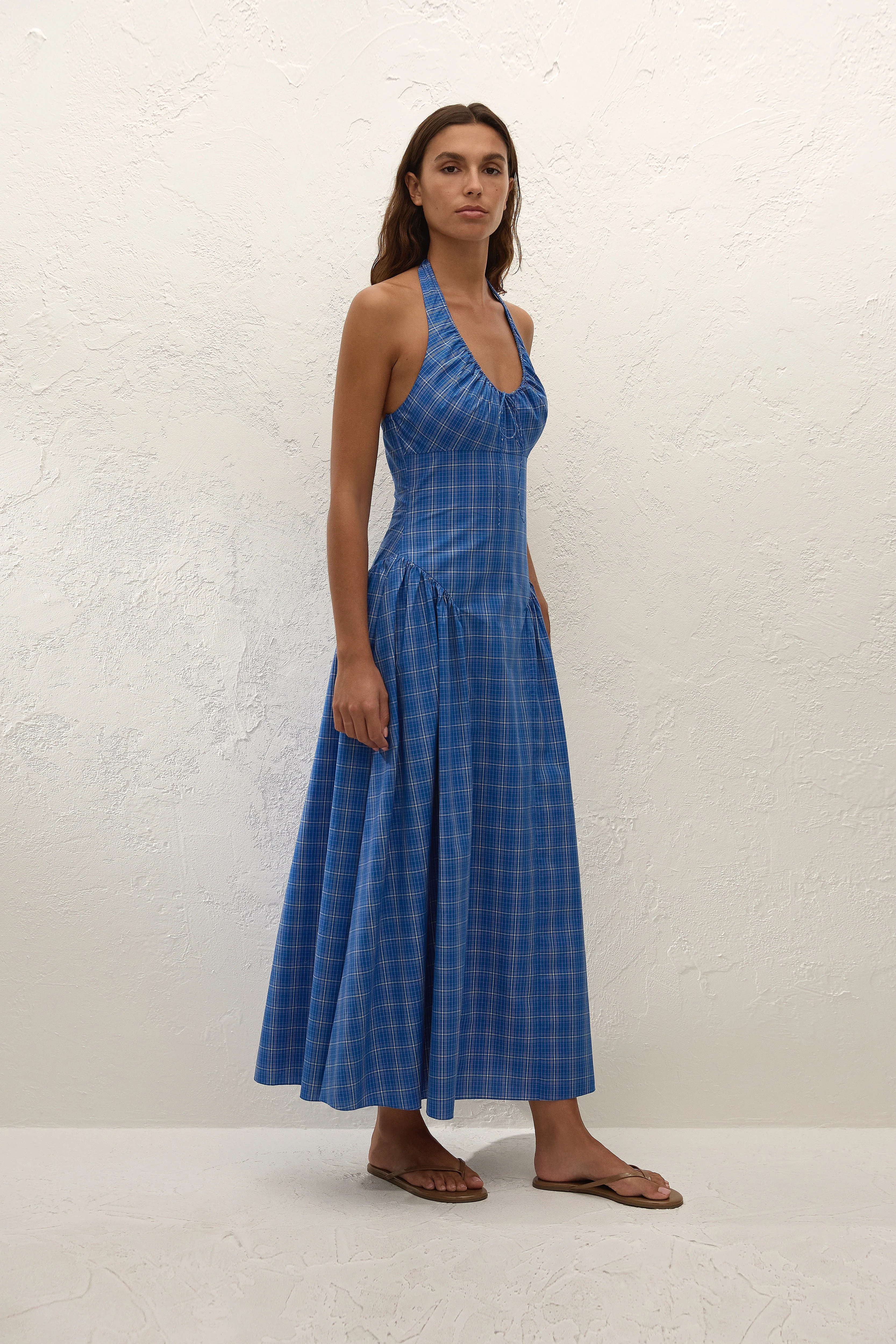 Faithfull - Del Ros Midi Dress Flor Check Cobalt - Image 4