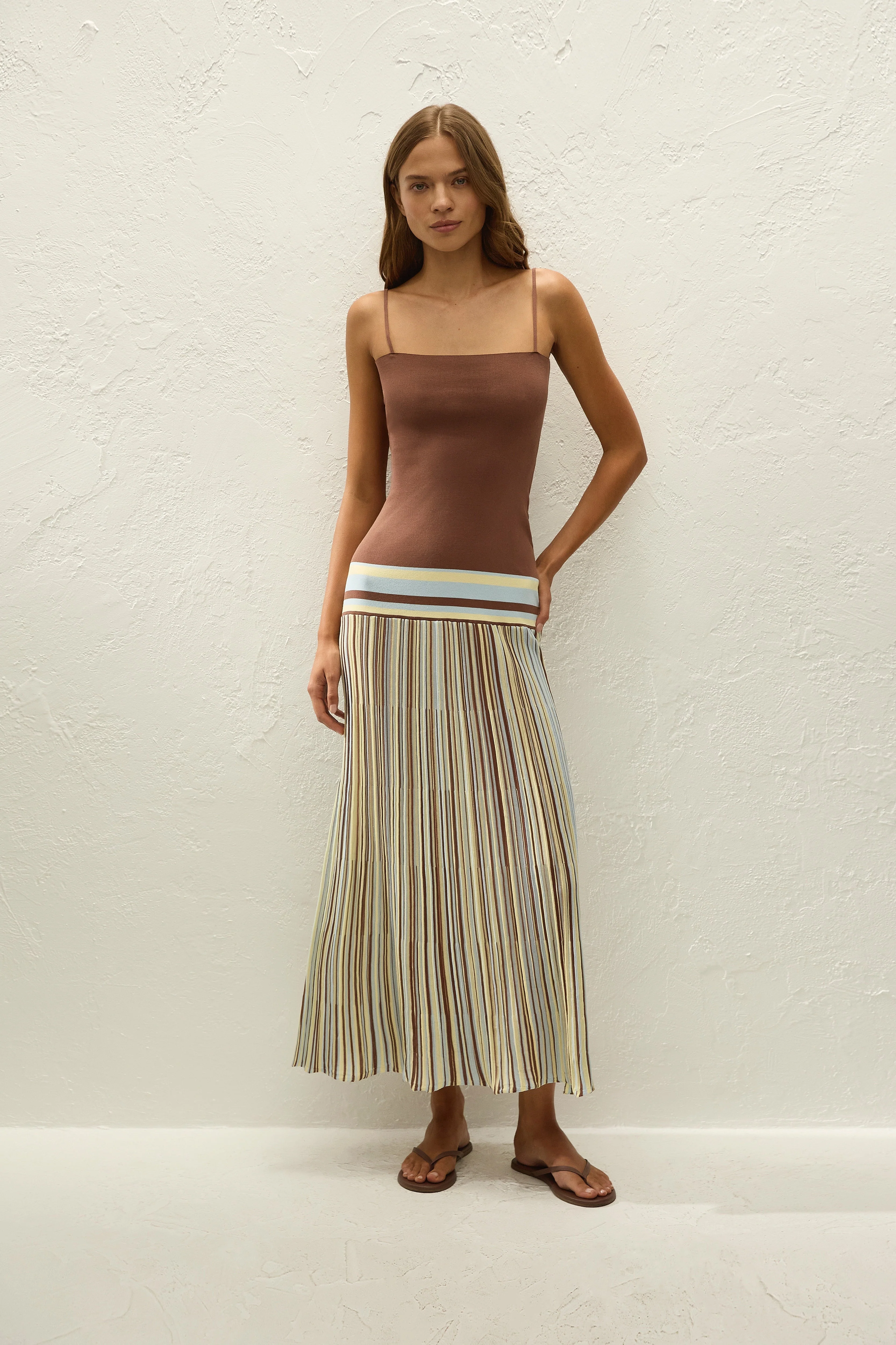 Faithfull - Esenia Knit Dress Sky Blue Pale Yellow Stripe
