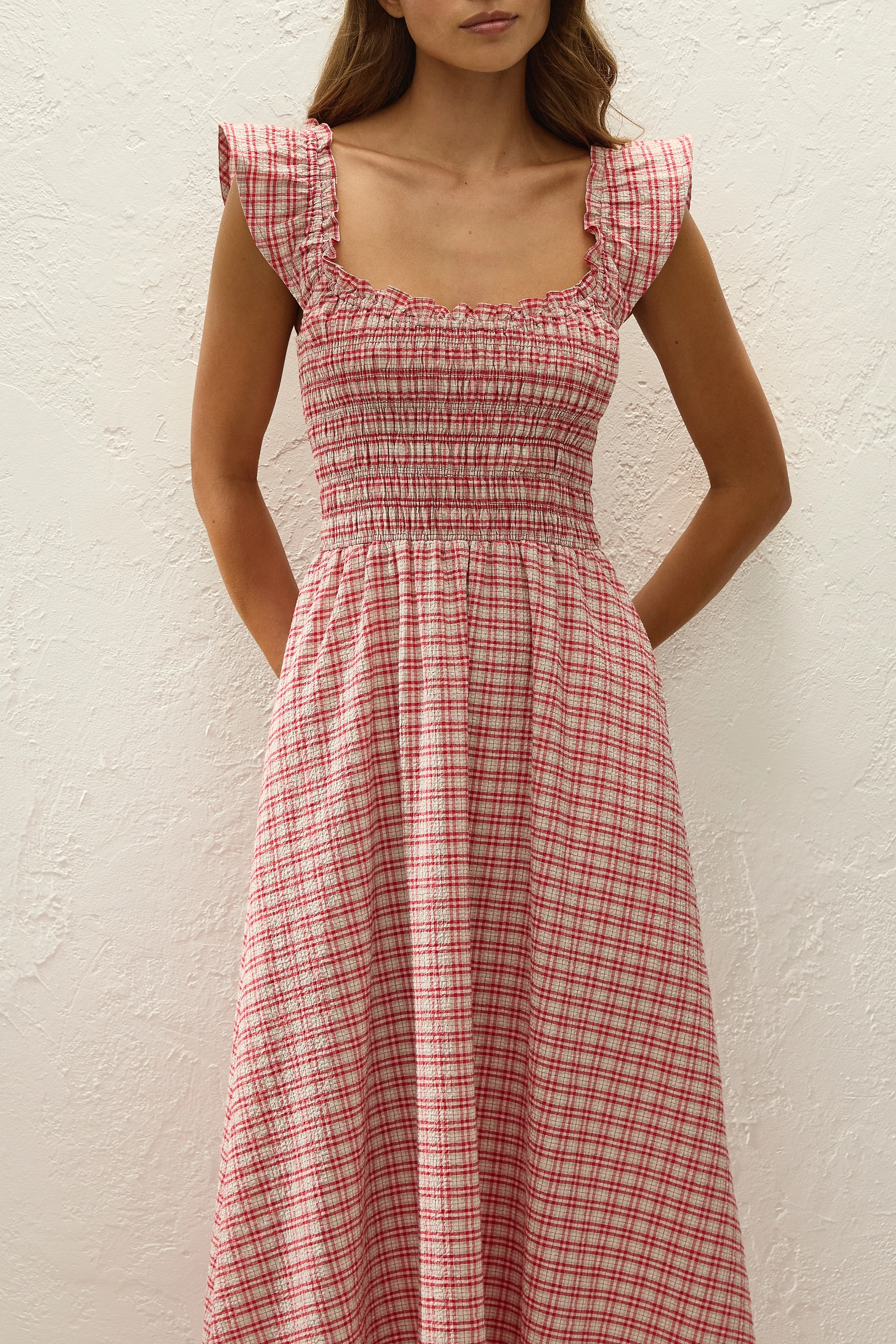 Faithfull - Eudora Midi Dress Vintage Red Check - Image 2
