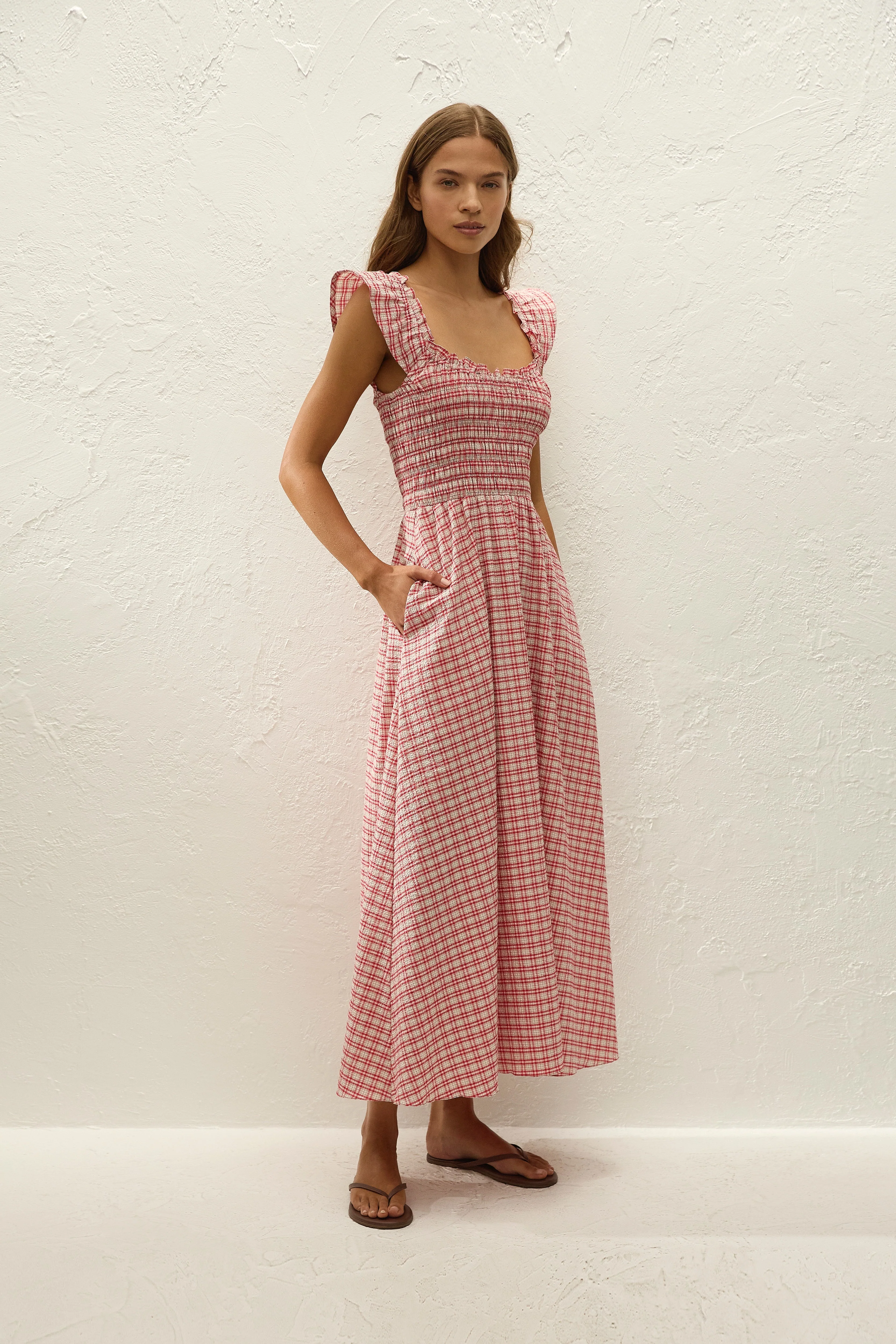 Faithfull - Eudora Midi Dress Vintage Red Check - Image 3