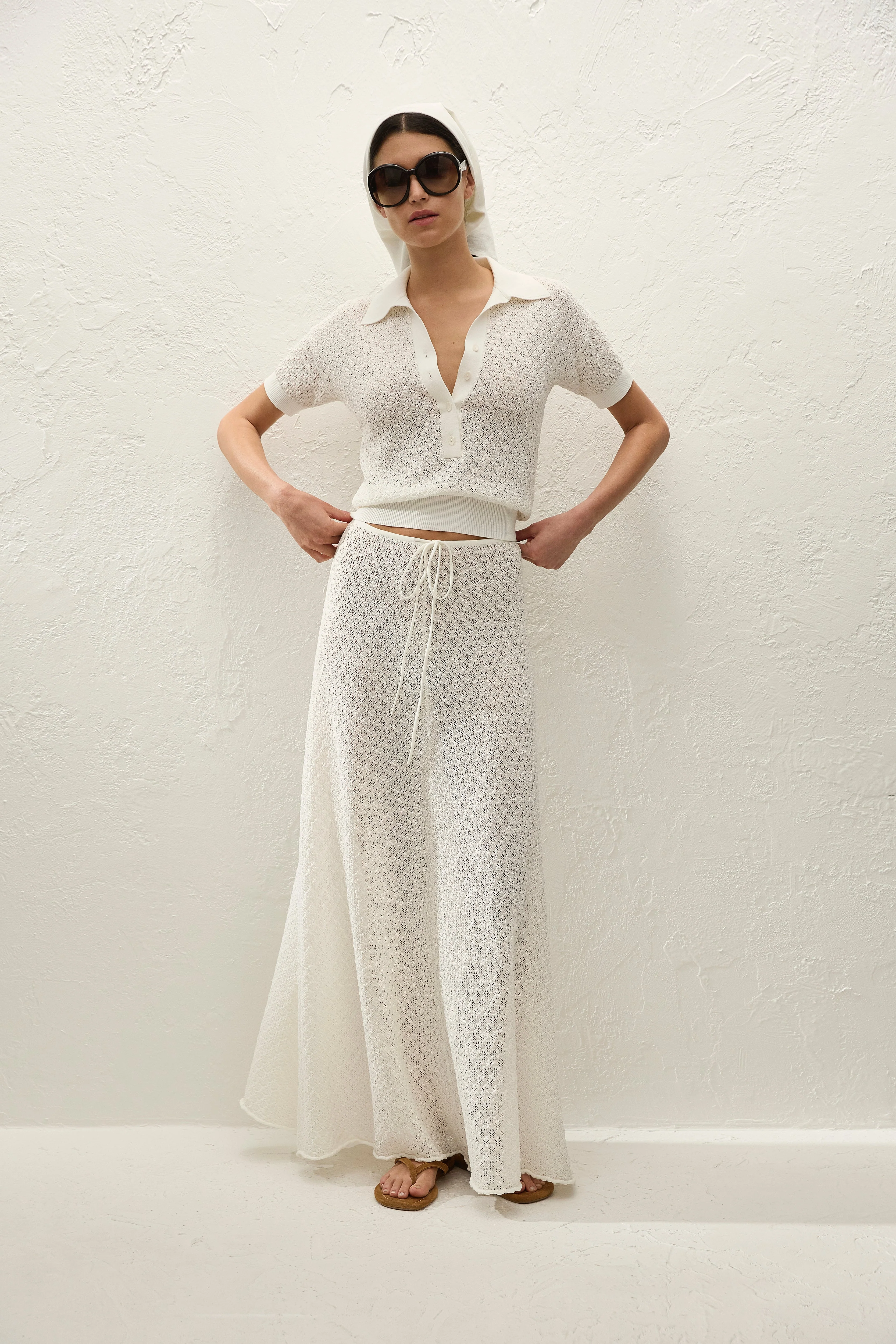 Faithfull - Lenna Polo Top Pointelle Lace Vintage White