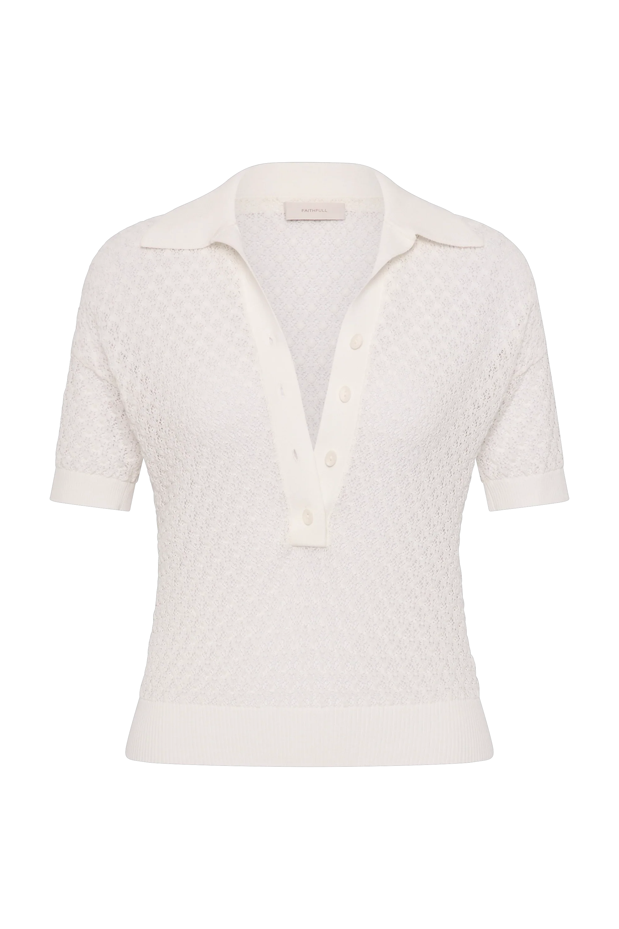 Faithfull - Lenna Polo Top Pointelle Lace Vintage White - Image 11