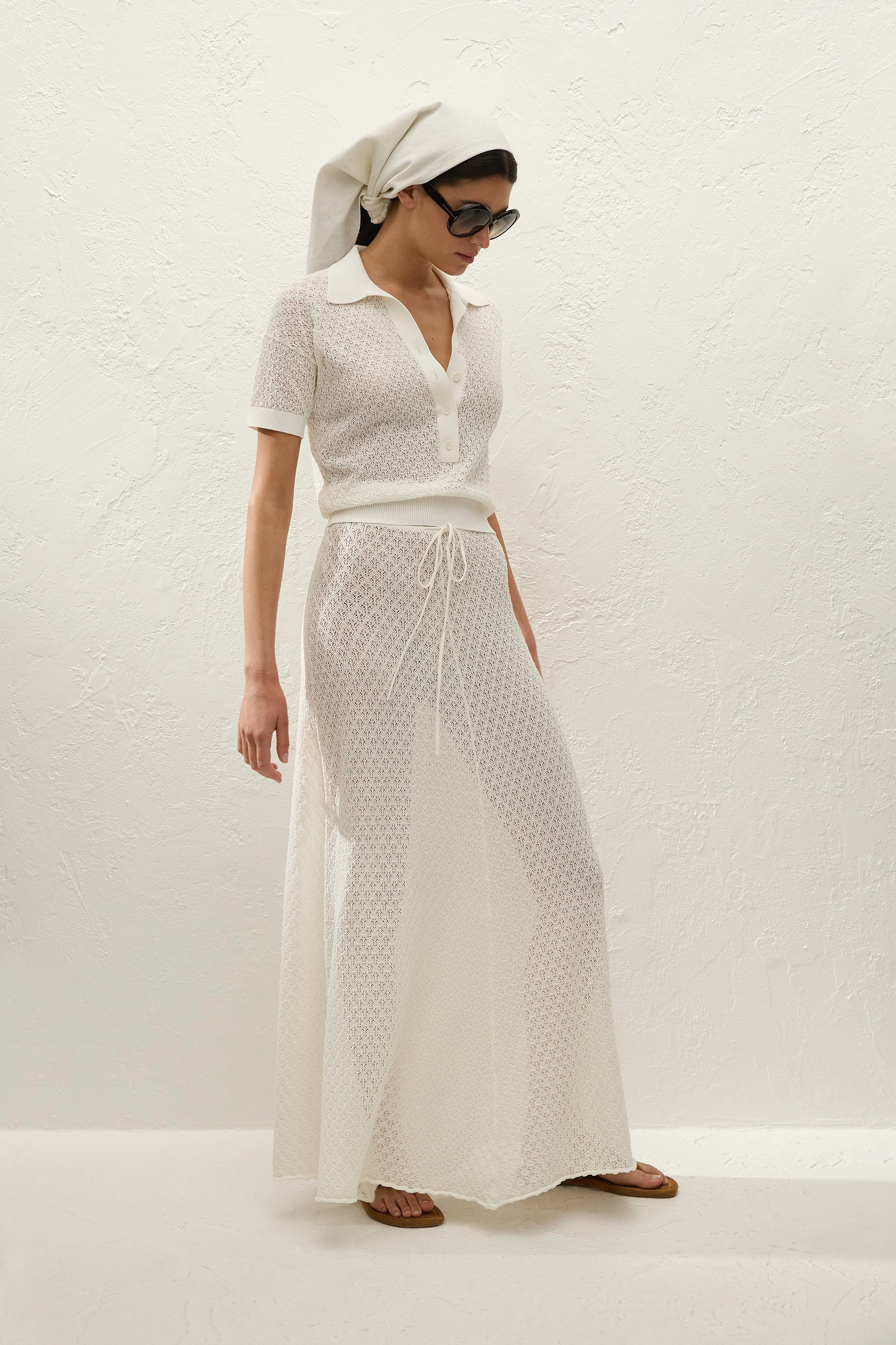 Faithfull - Lenna Polo Top Pointelle Lace Vintage White - Image 2