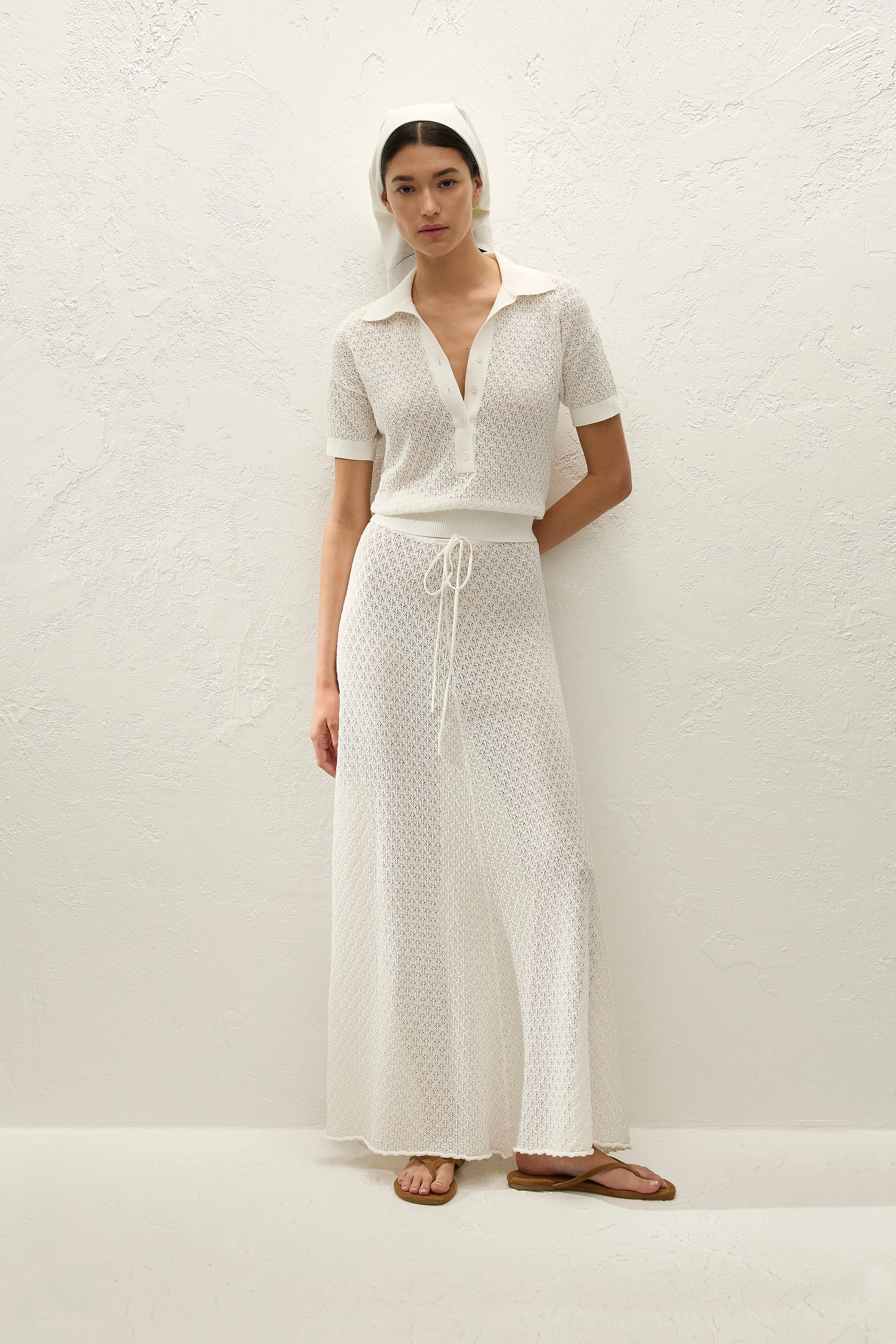 Faithfull - Lenna Polo Top Pointelle Lace Vintage White - Image 4