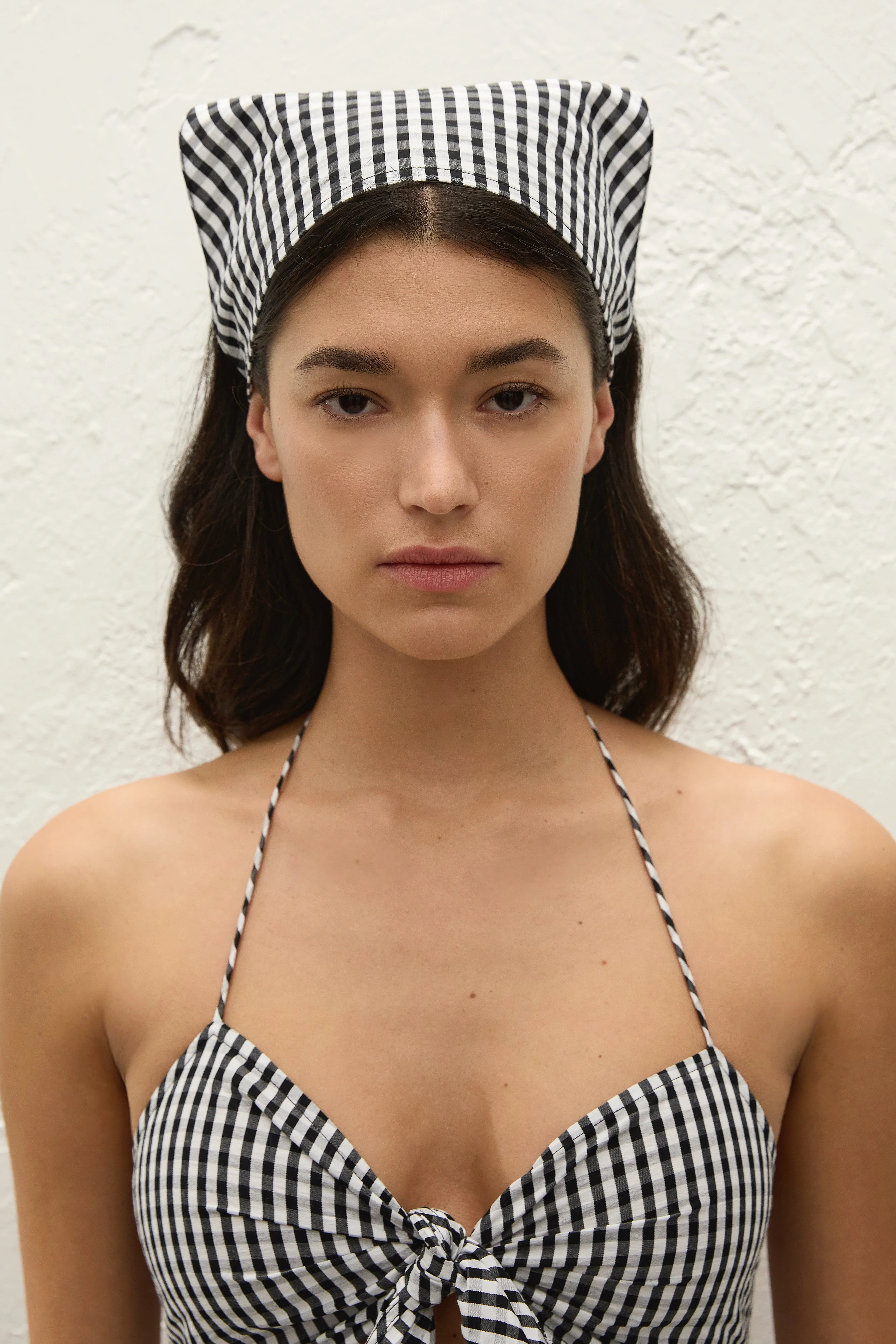 Faithfull - Lucia Head Scarf Black Textured Gingham
