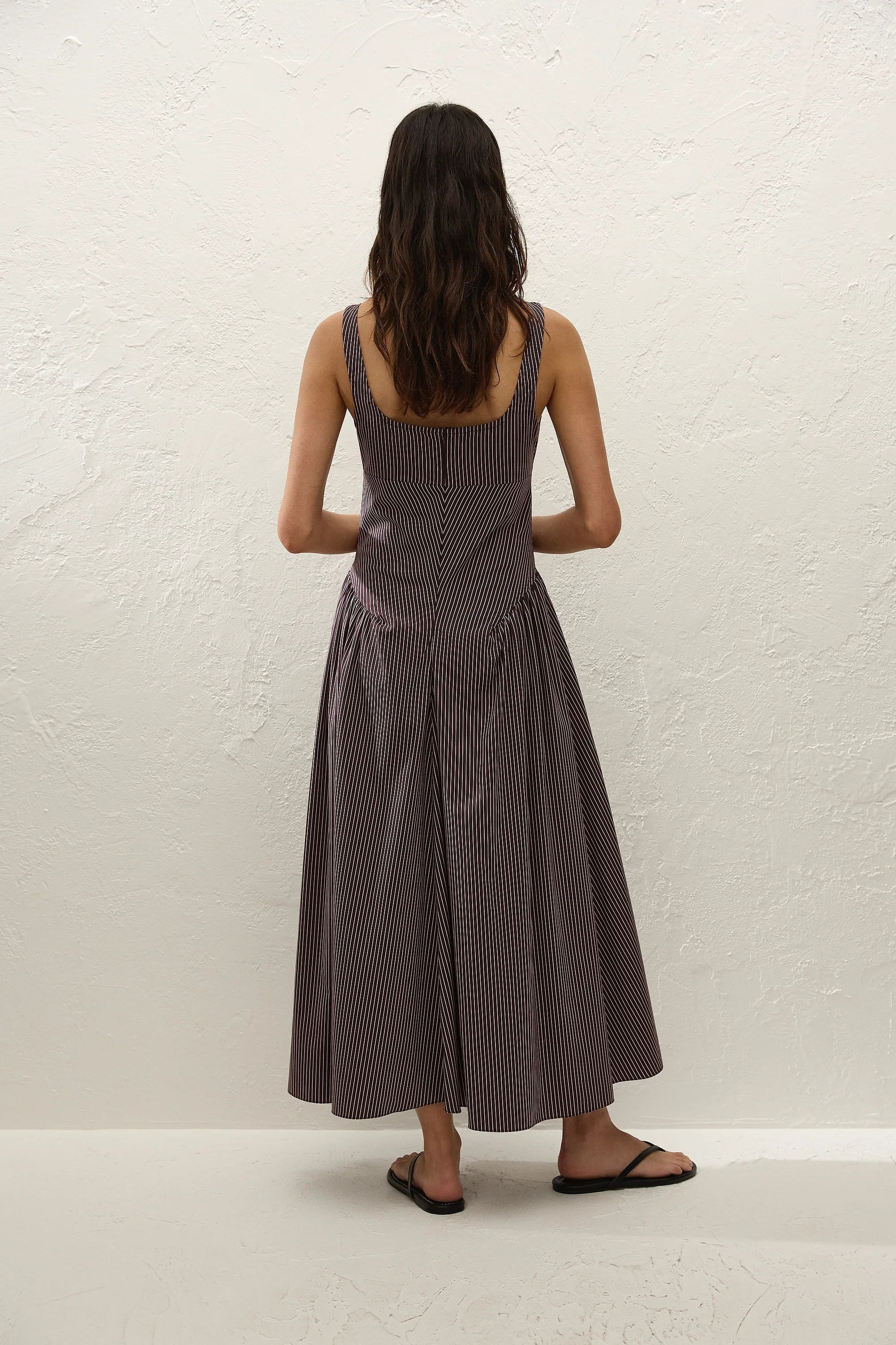 Faithfull - Olas Midi Dress Rocio Pinstripe Chocolate Plum - Image 5