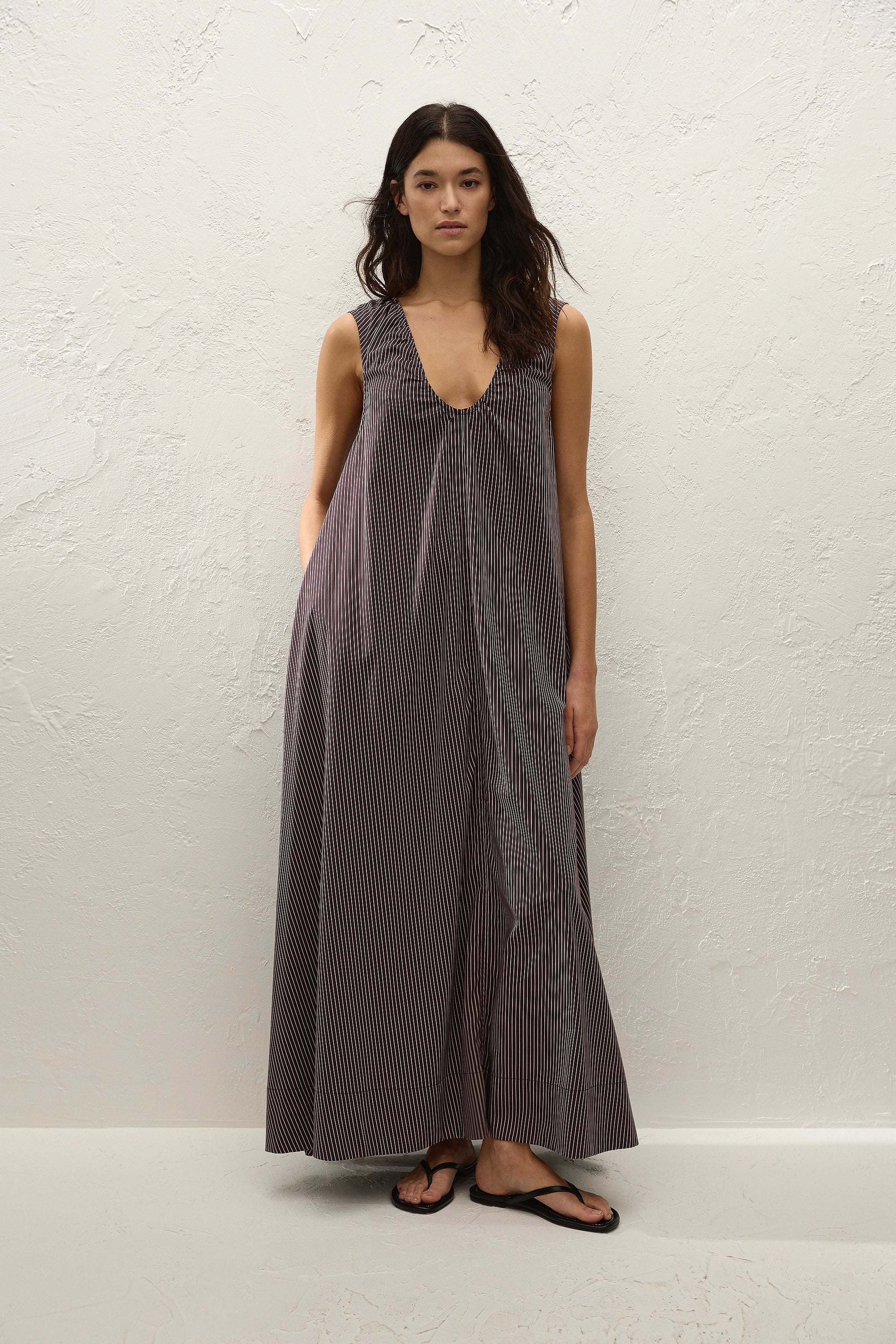 Faithfull - Pedrera Maxi Dress Rocio Pinstripe Chocolate Plum