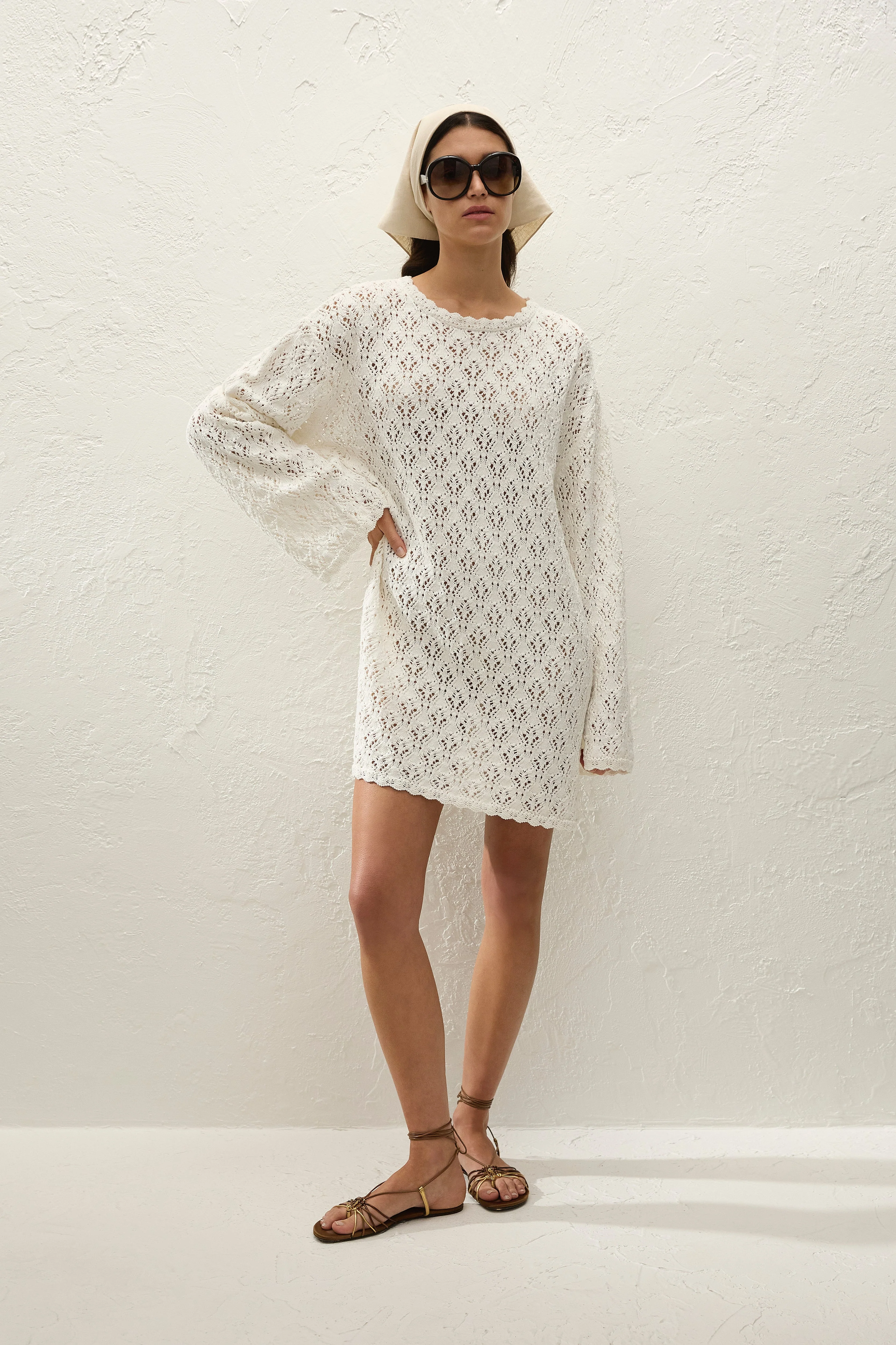 Faithfull - Romina Mini Dress Pointelle Knit Vintage White