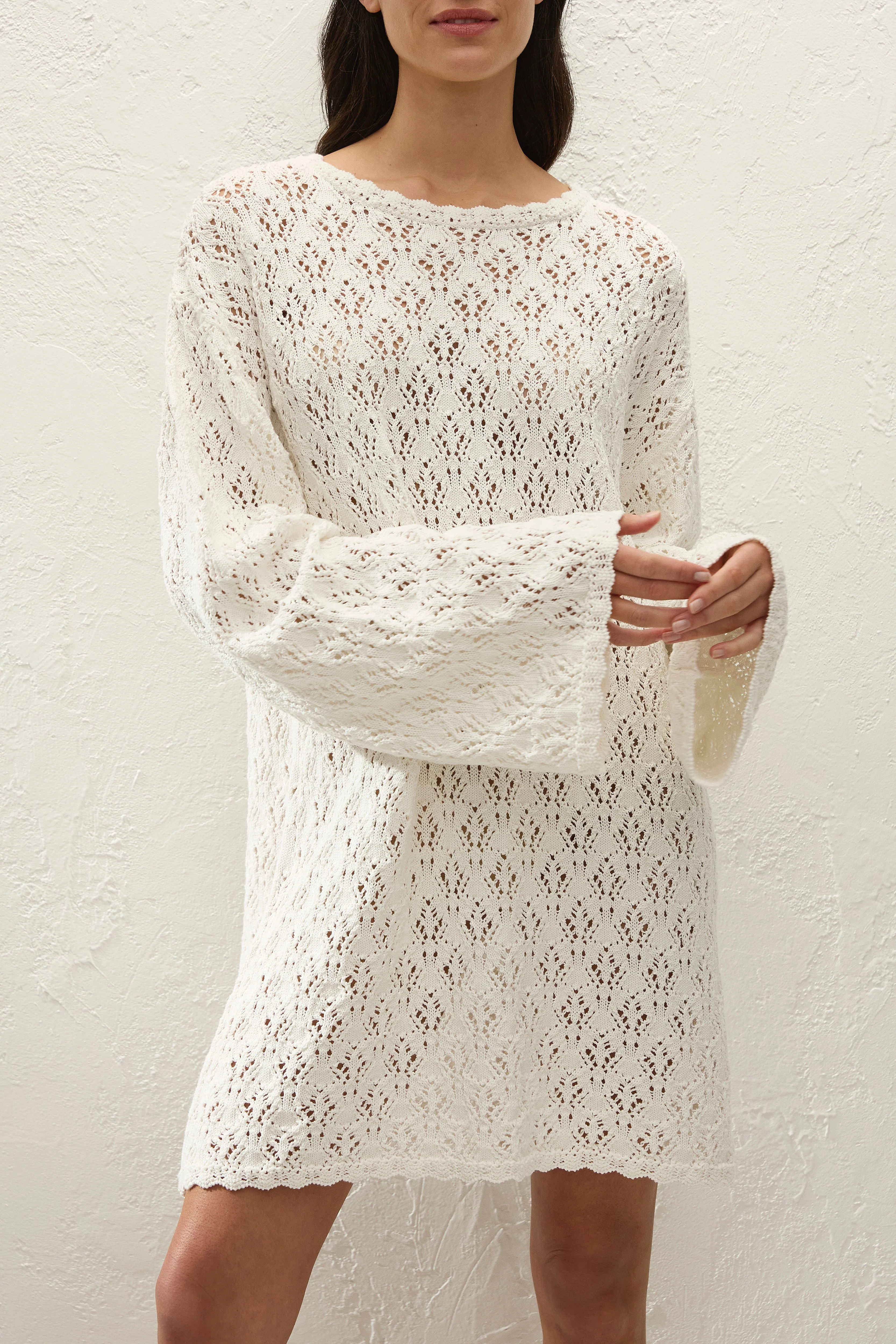 Faithfull - Romina Mini Dress Pointelle Knit Vintage White - Image 3