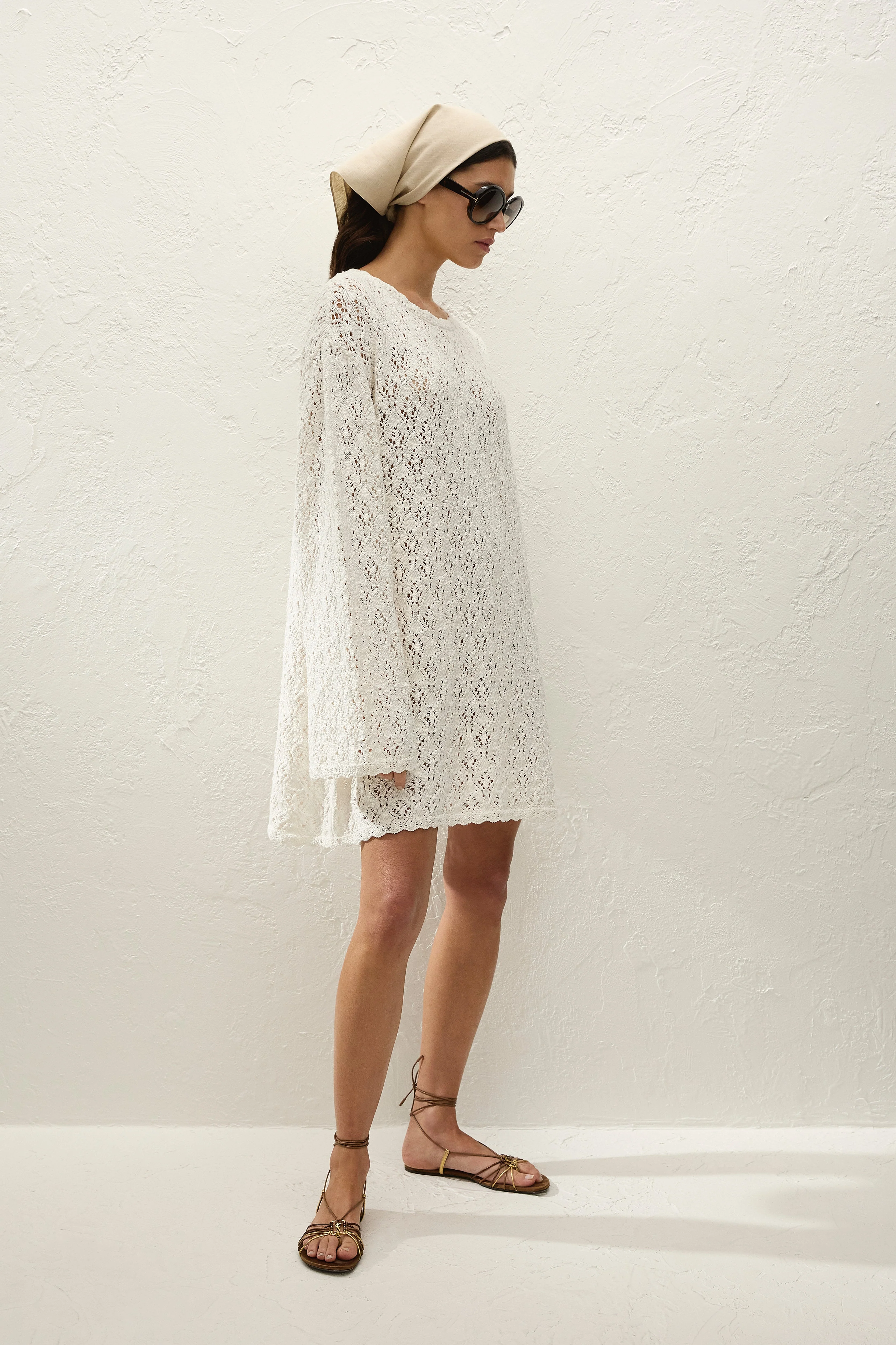 Faithfull - Romina Mini Dress Pointelle Knit Vintage White - Image 5