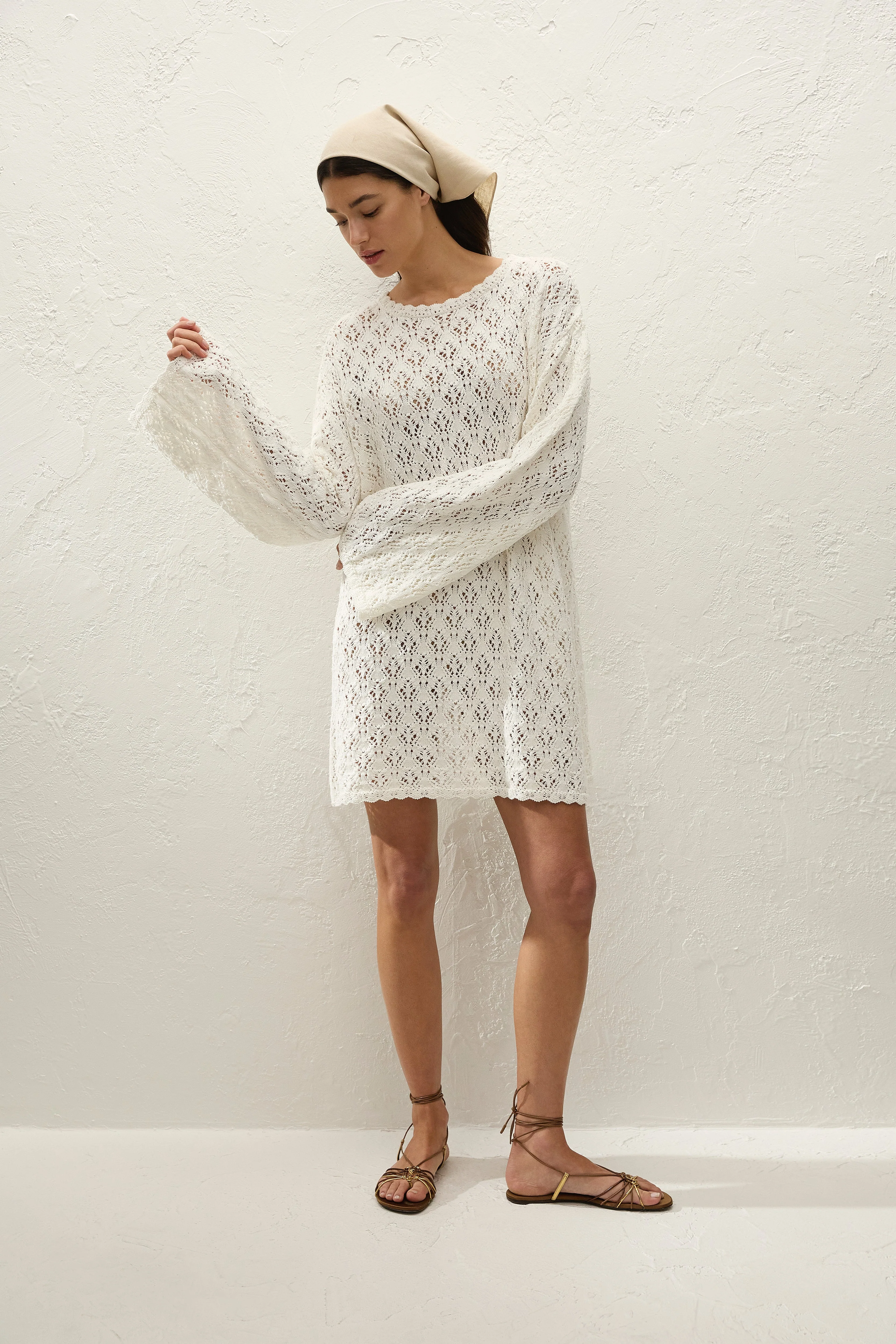Faithfull - Romina Mini Dress Pointelle Knit Vintage White - Image 6