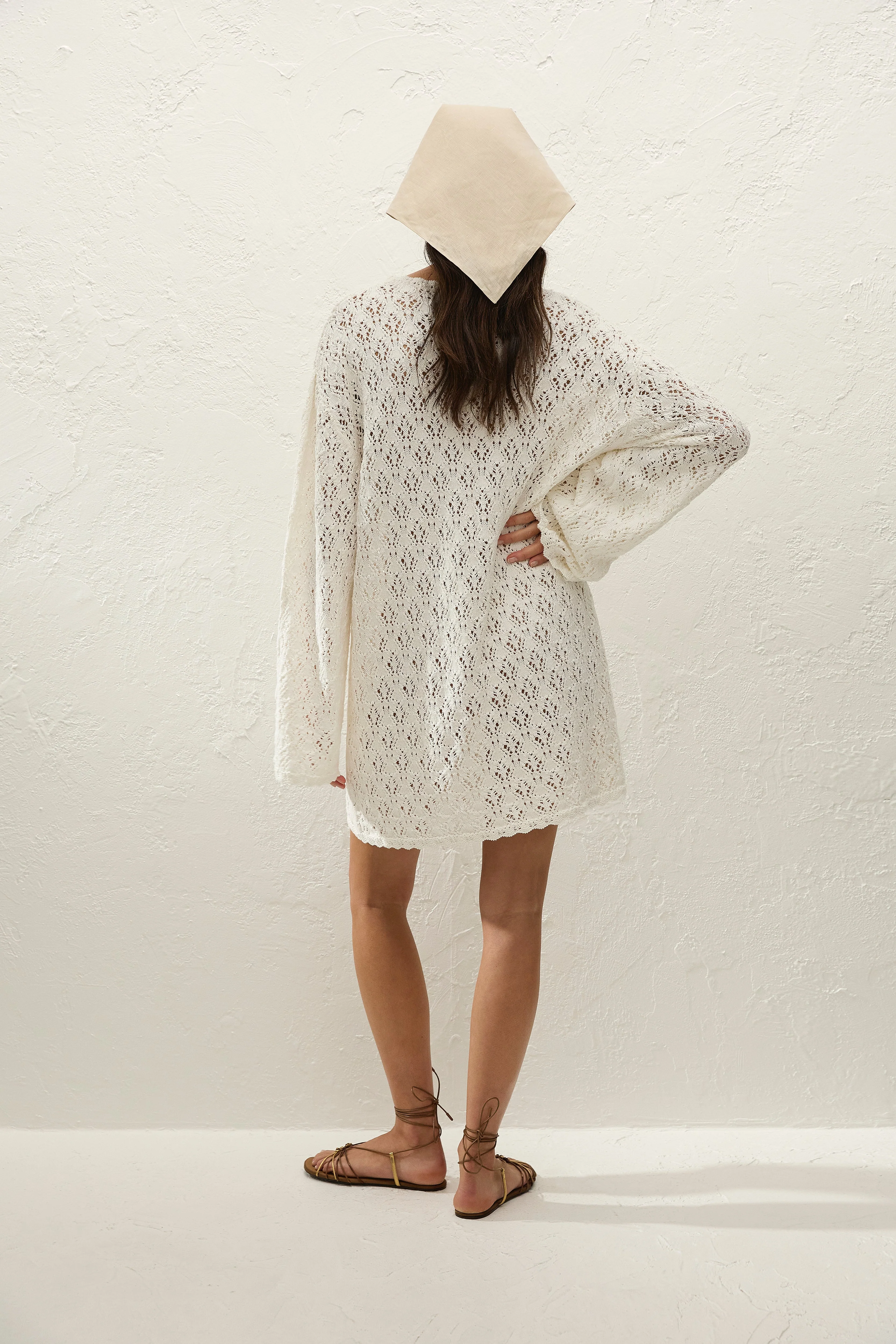 Faithfull - Romina Mini Dress Pointelle Knit Vintage White - Image 9