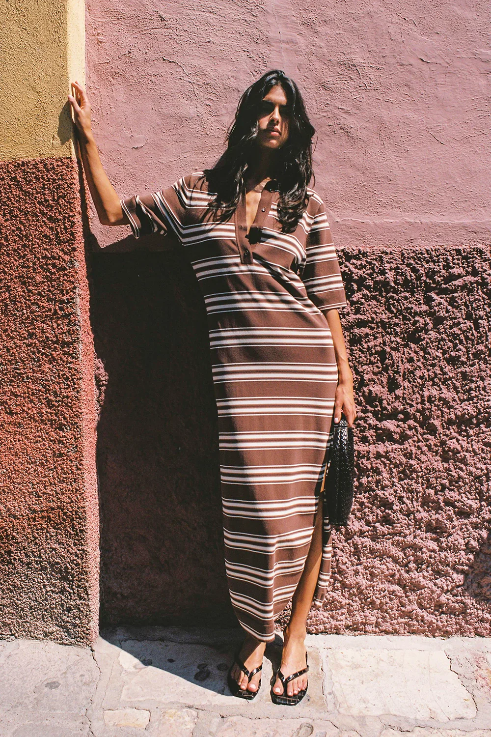 Faithfull - Santiago Polo Dress Ombre Stripe Macro Carob - Image 2