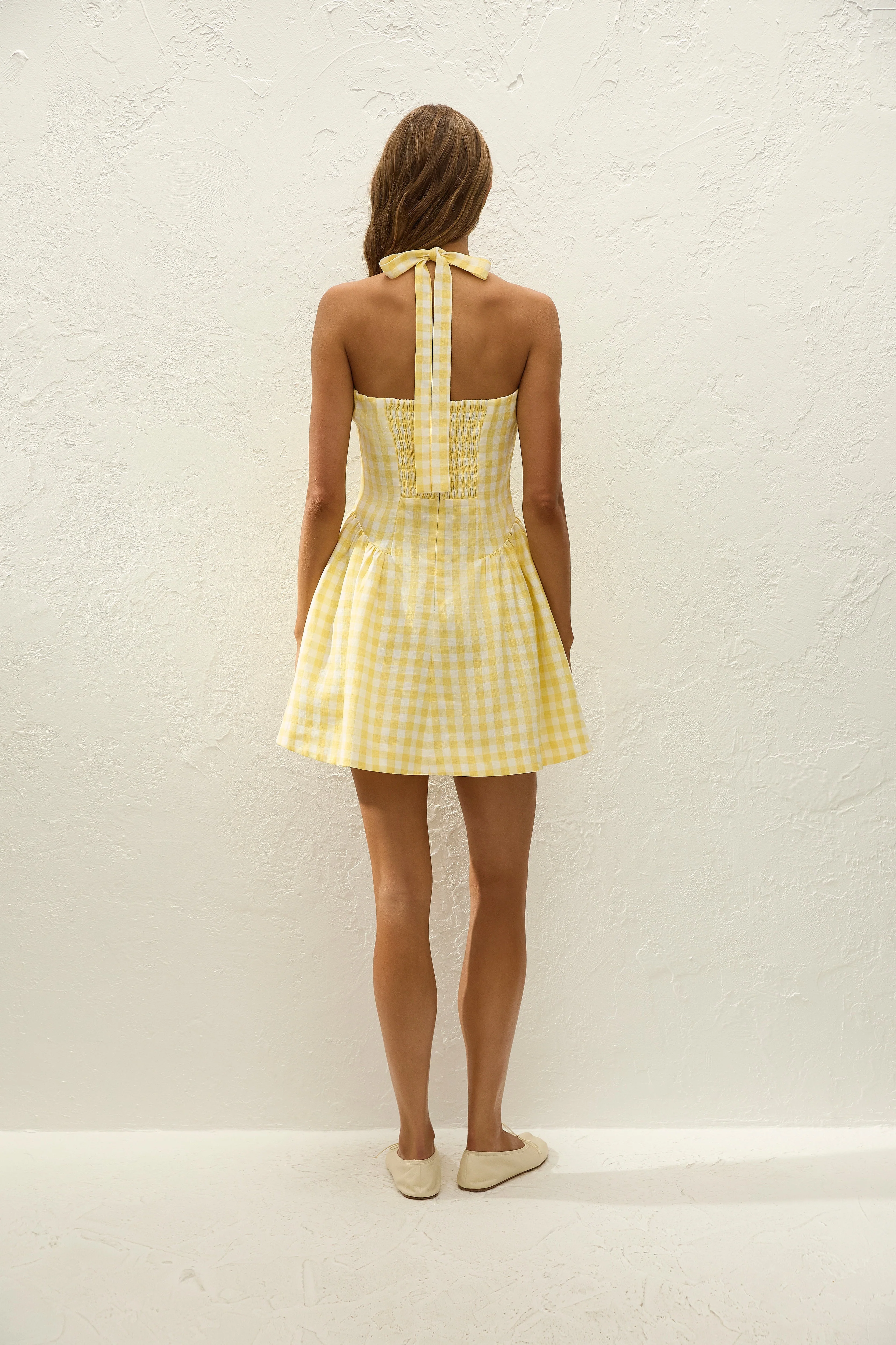 Faithfull - Venza Mini Dress Gingham Pale Yellow - Image 4