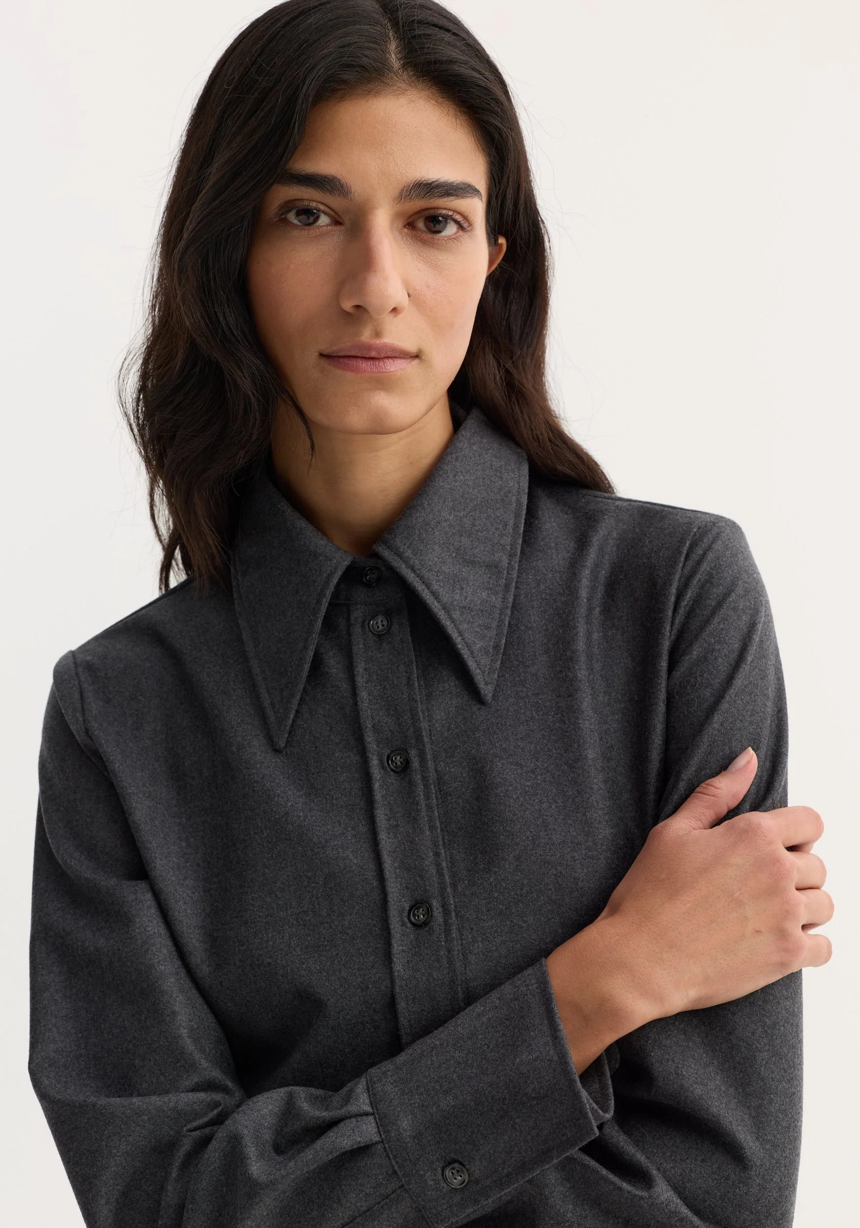 ROHE - Fitted shirt | dark grey melange - Image 4