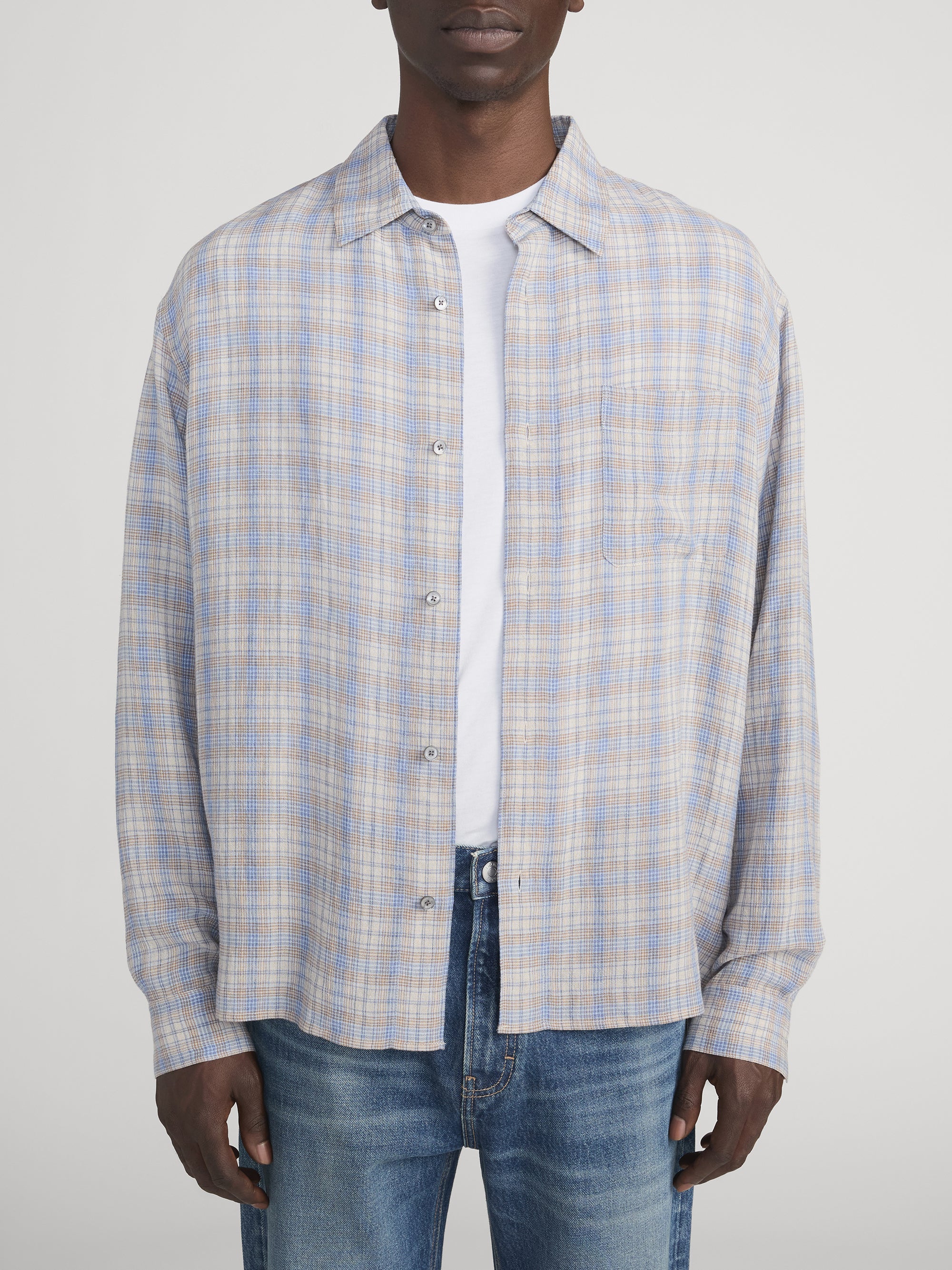FRAME - Linen Blend Plaid Shirt - Image 3