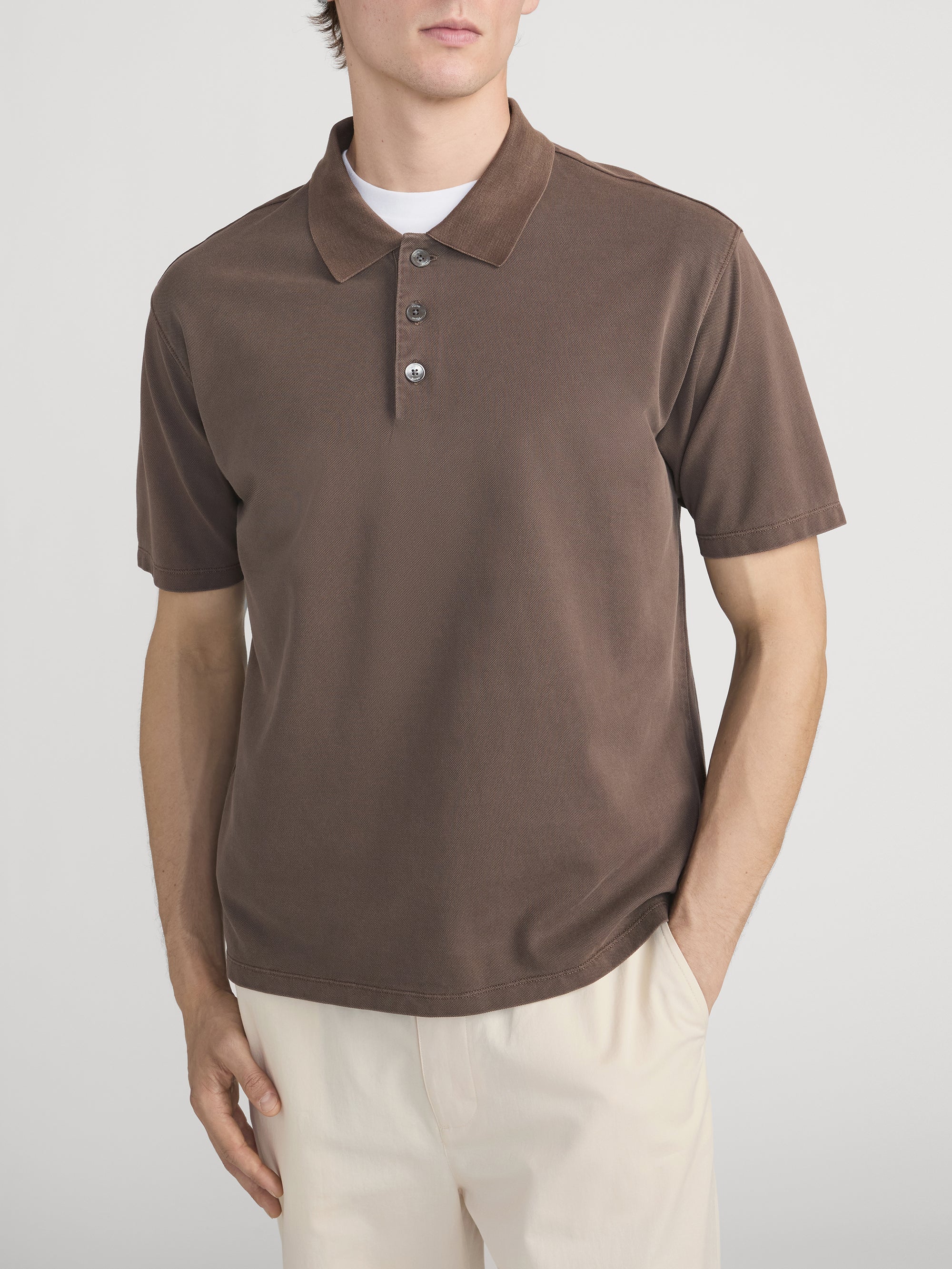 FRAME - Washed Light Pique Polo - Antique Cafe - Image 3