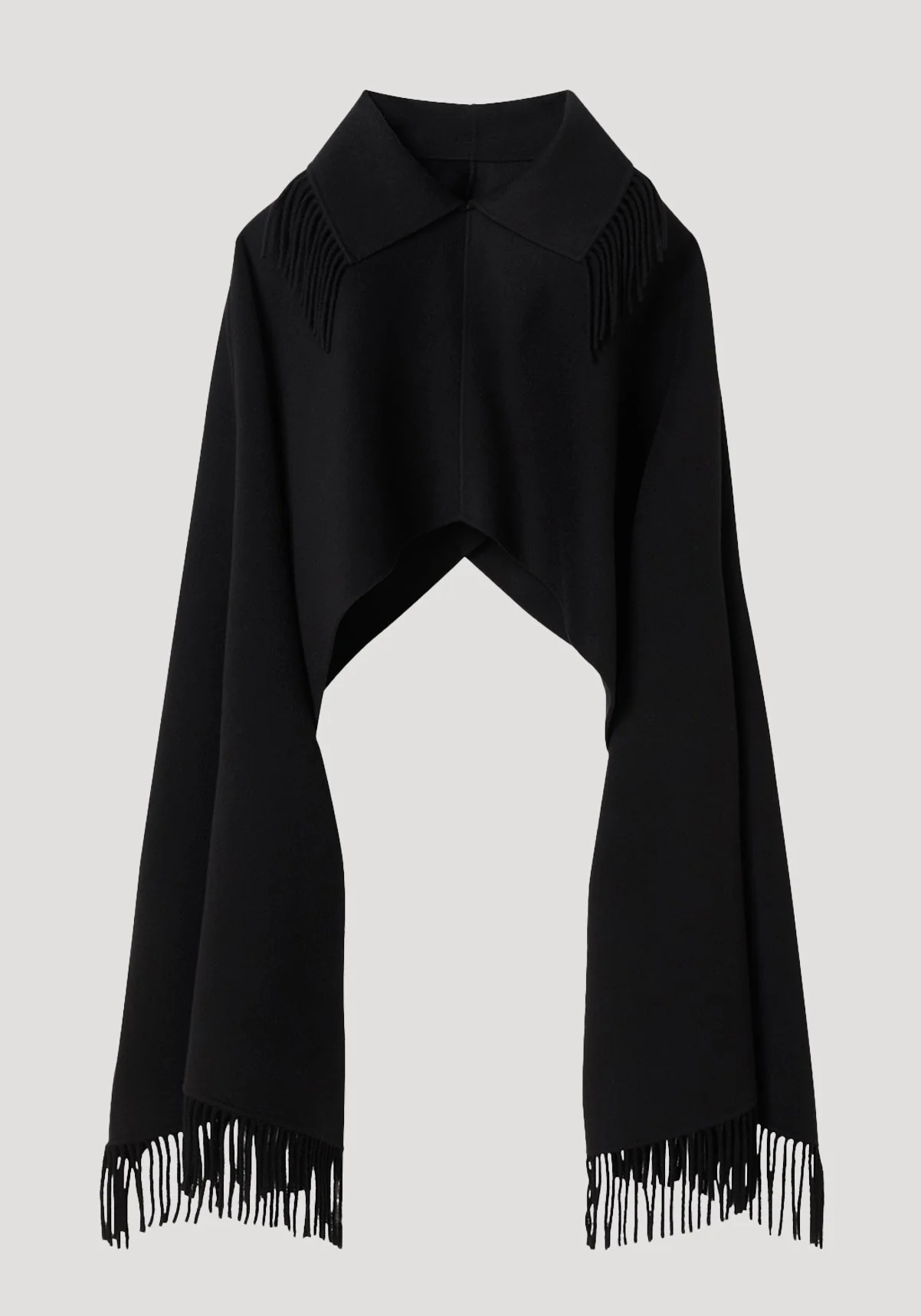 ROHE - Fringe poncho double - faced wool | black - Image 5