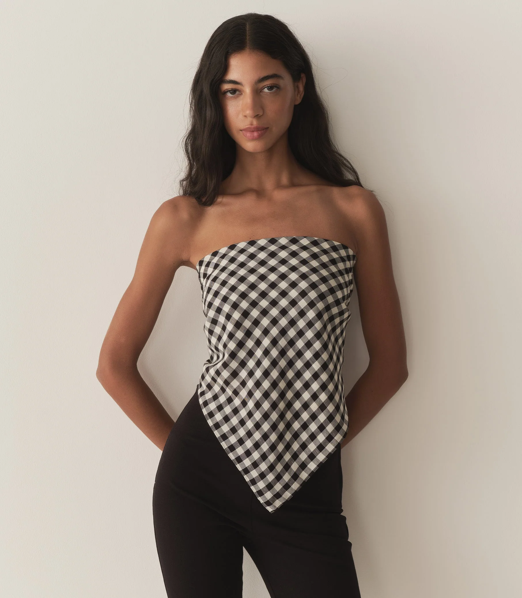 DÔEN - GRANDE PENNY BANDANA -- BLACK MARILYN GINGHAM