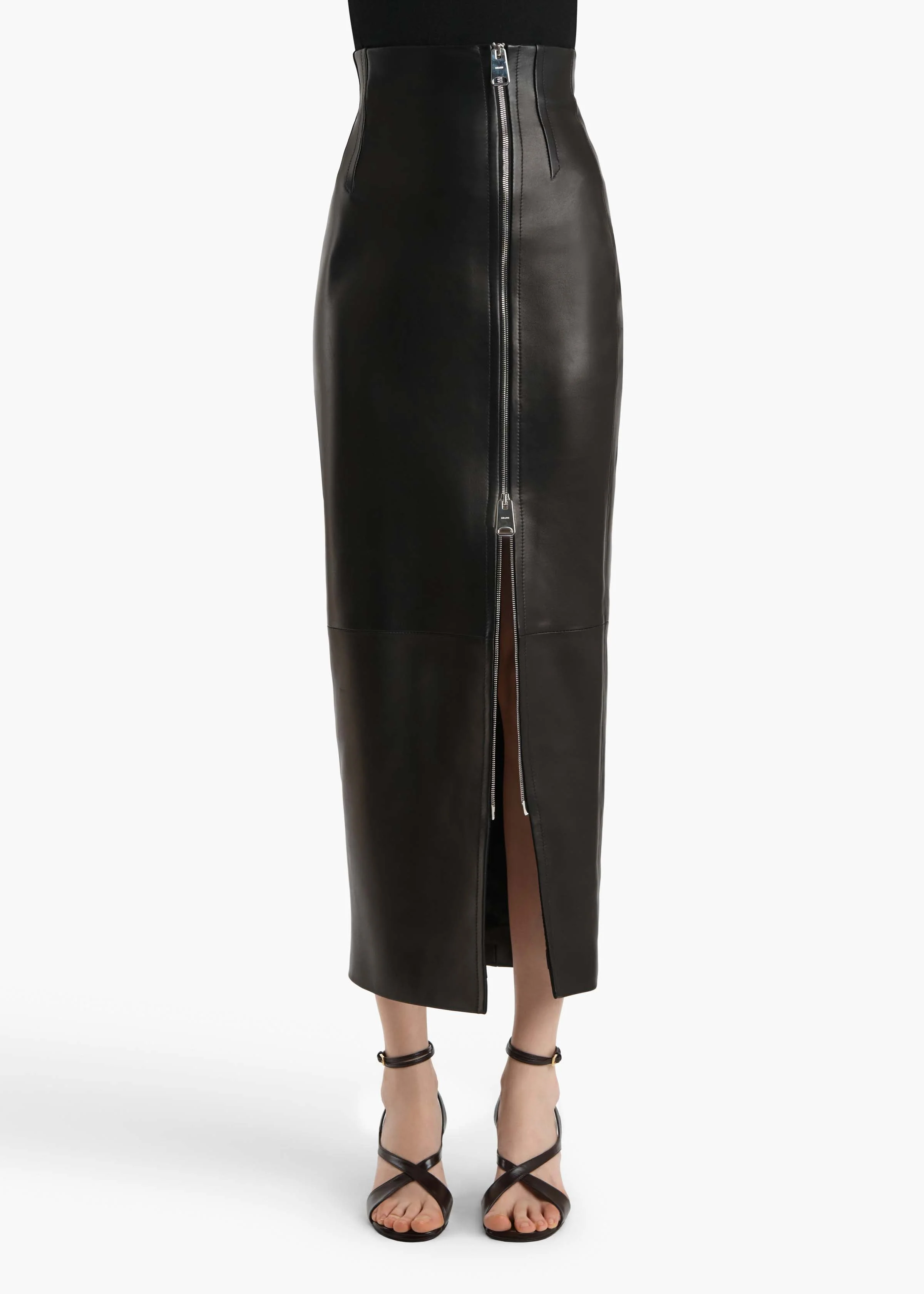 Khaite - Gres Skirt in Black Leather - Image 3