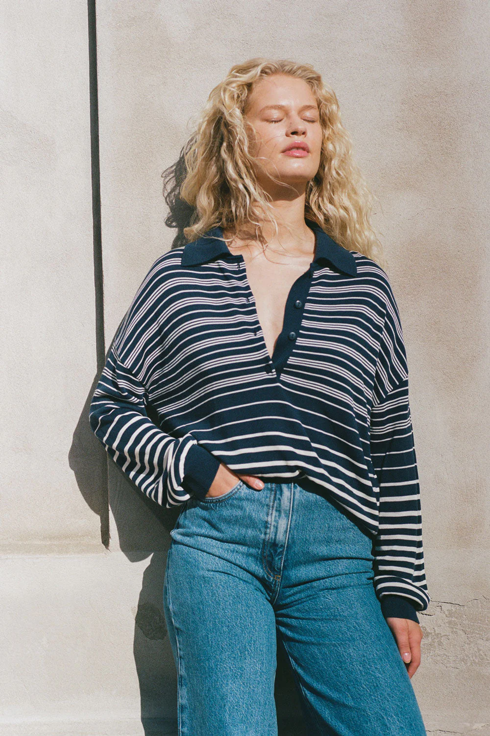 Faithfull - Harlow Polo Scandi Stripe Navy Cream - Final Sale - Image 2