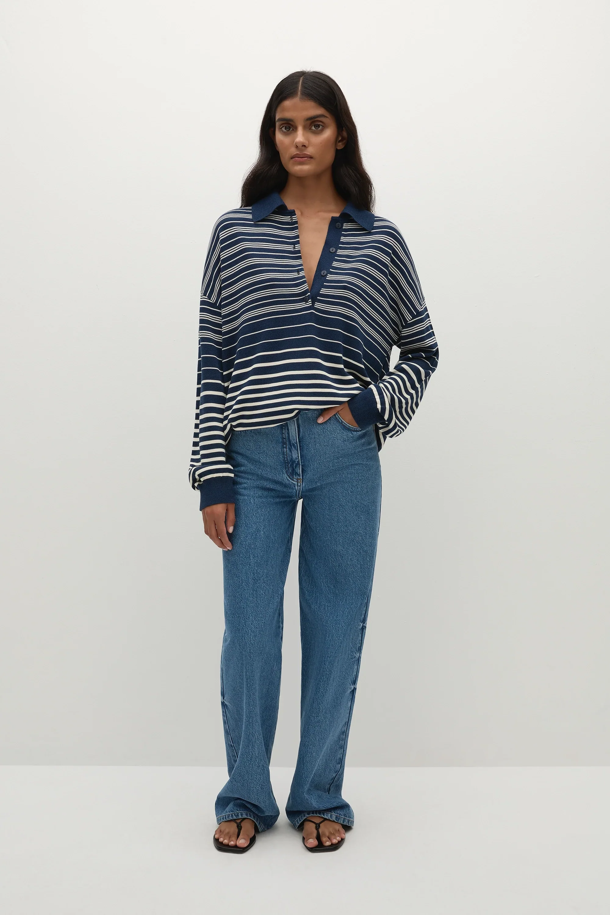 Faithfull - Harlow Polo Scandi Stripe Navy Cream - Final Sale - Image 3
