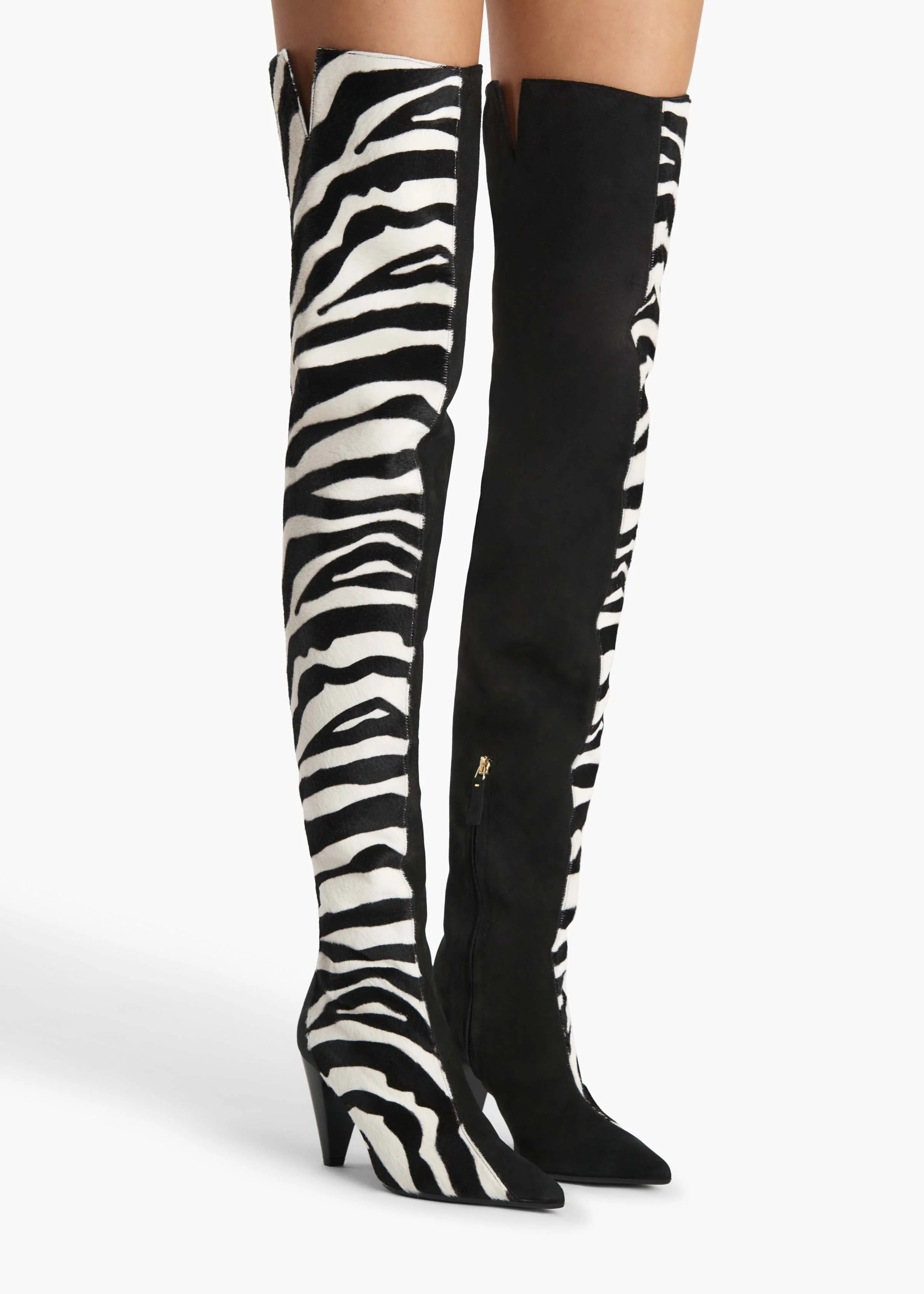 Khaite - Harvey Over - the - Knee High Boot in Zebra Print Haircalf and Black Suede - Image 5