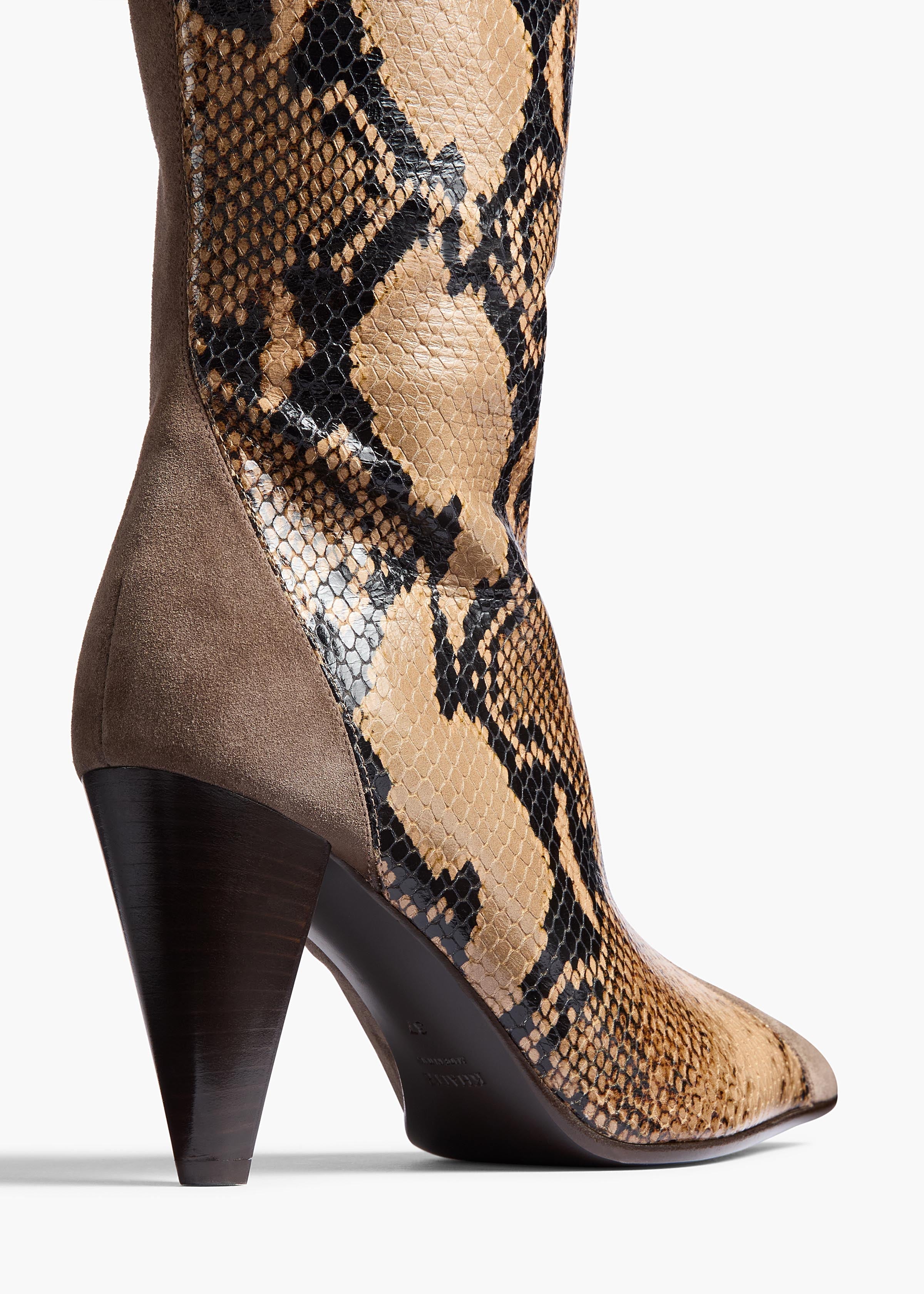 Khaite - Harvey Over - the - Knee High Boot in Morning Dove Suede and Taupe Python - Embossed Leather - Image 3