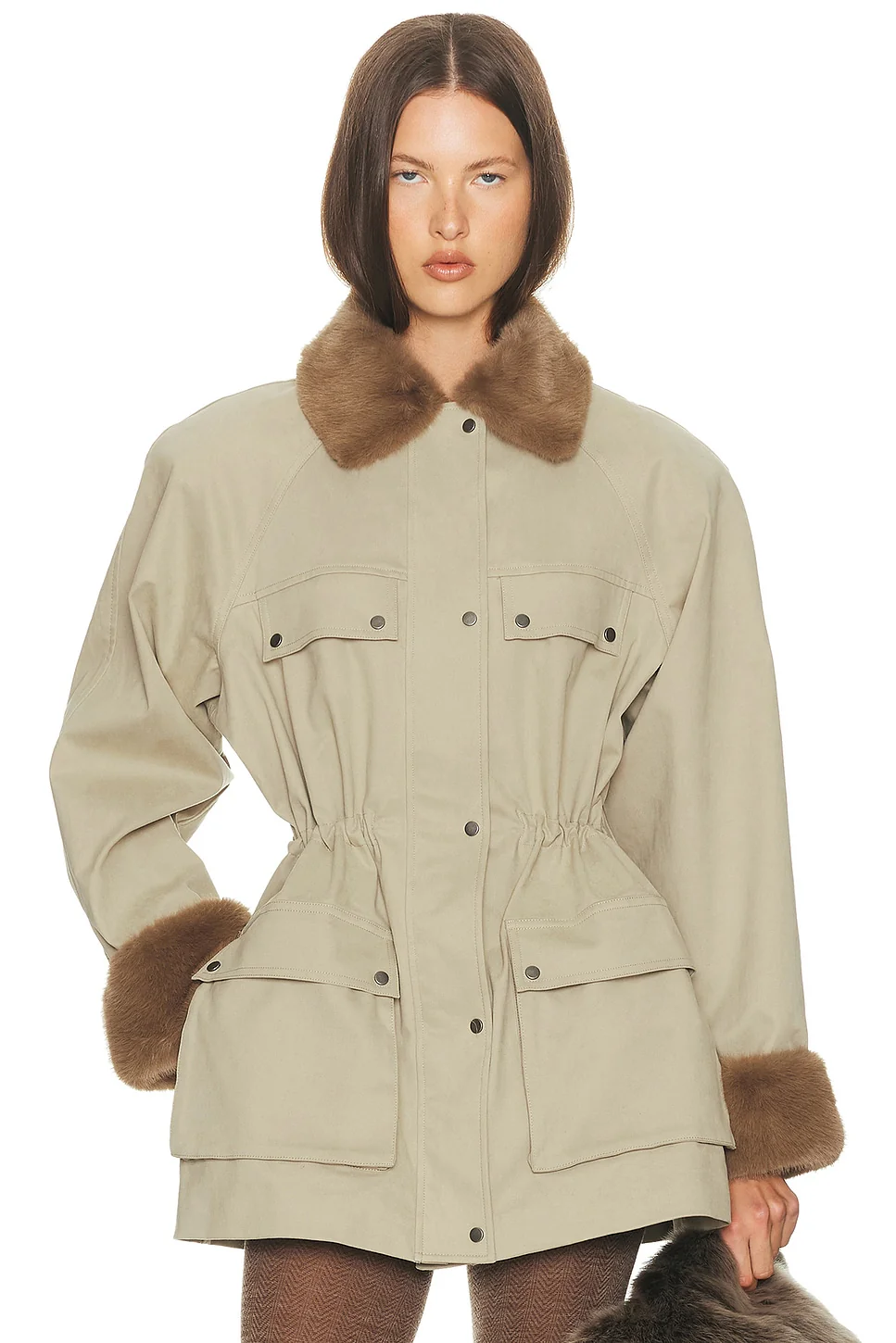 Helsa - The Balmoral Jacket With Faux Fur Trim in Khaki - Image 3