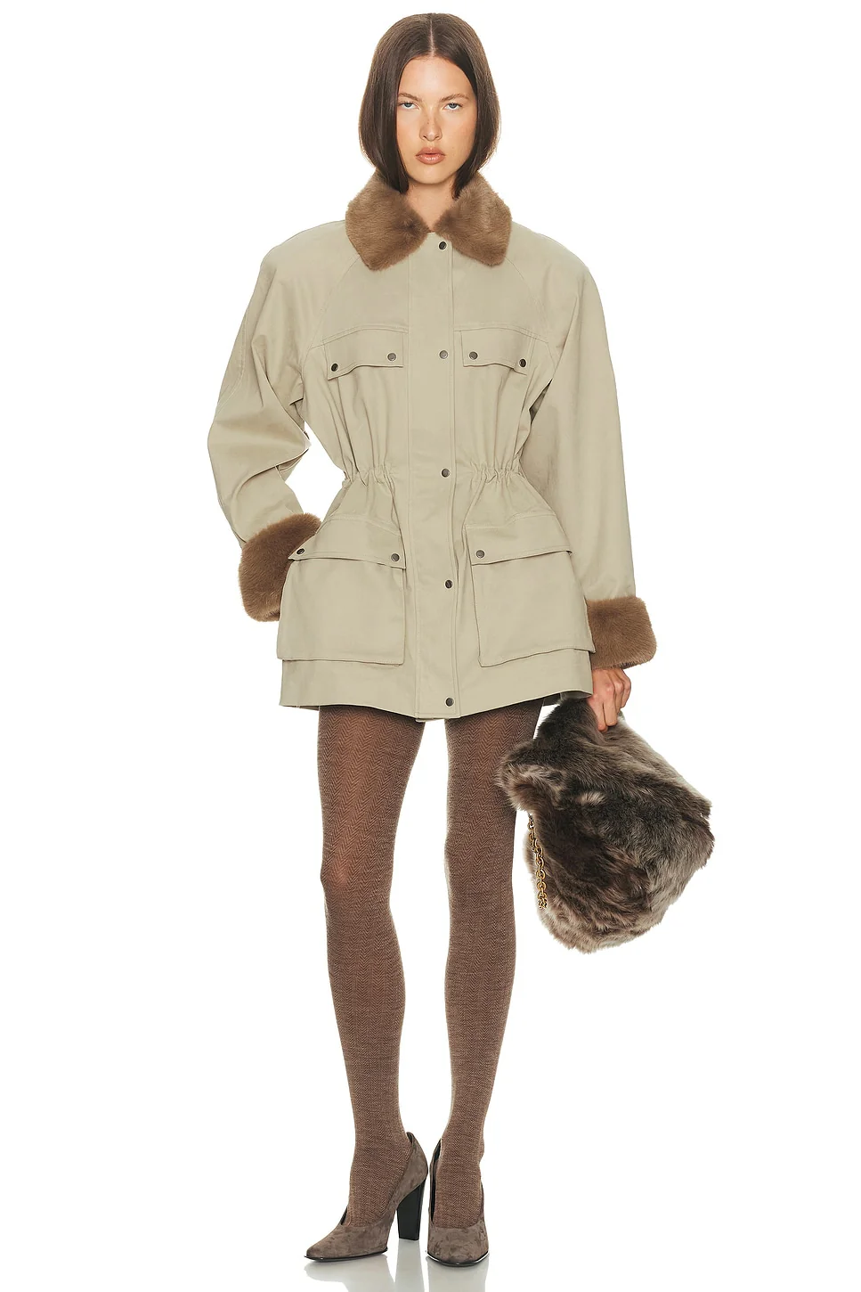 Helsa - The Balmoral Jacket With Faux Fur Trim in Khaki - Image 5