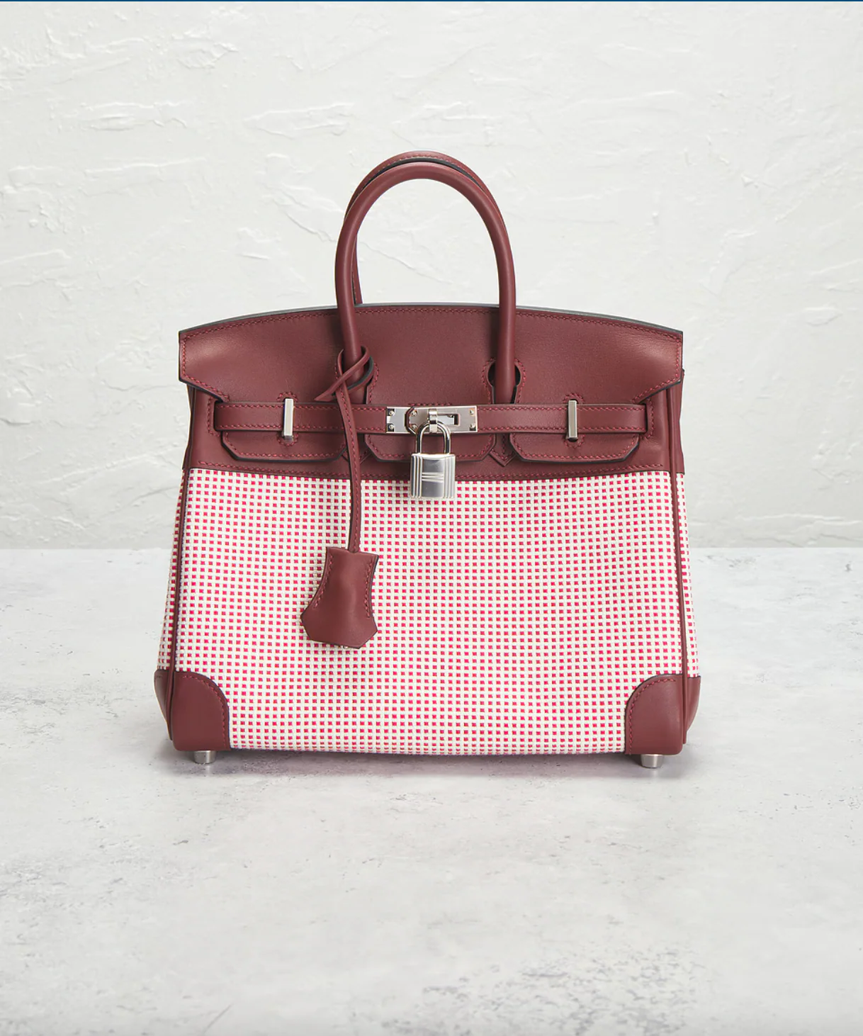 Hermes Swift & Toile Qaudrille Birkin 25 Handbag in Ecru Rouge - Image 2